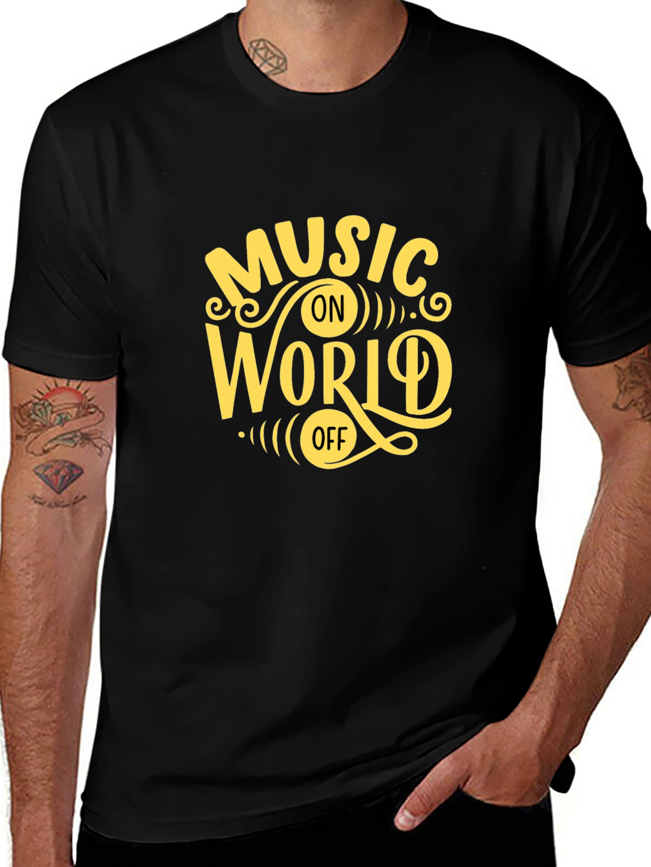 Music On World Off Graphic Tee - Black