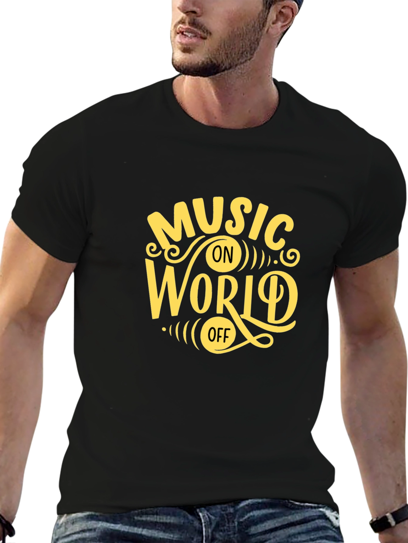 Music On World Off Graphic Tee - Black