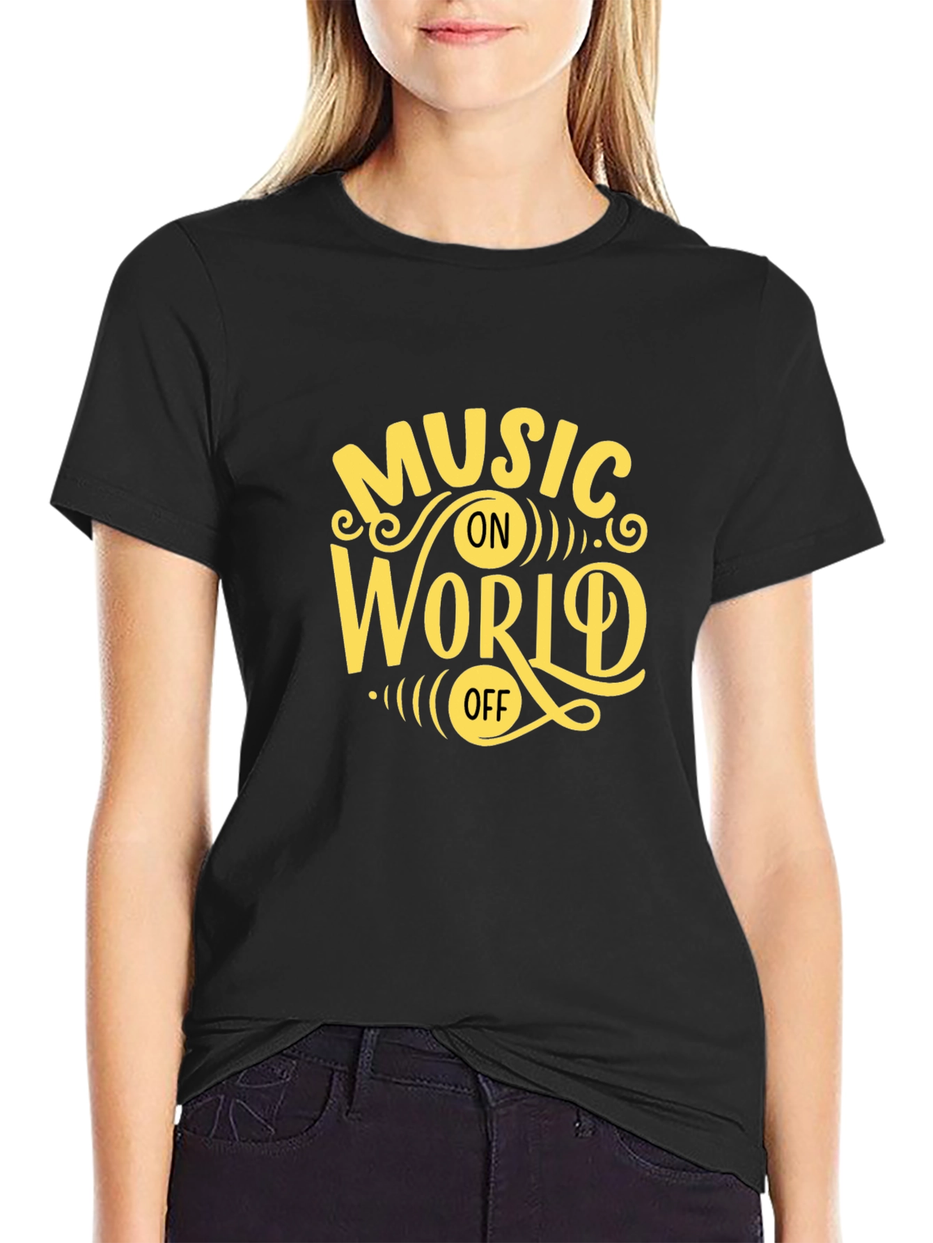 Music On World Off Graphic Tee - Black