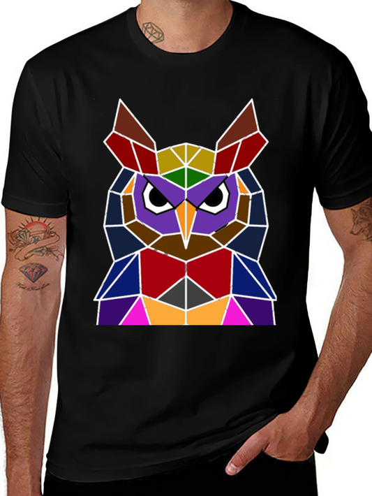 Geometric Owl Graphic Tee - Unique Polygon Design