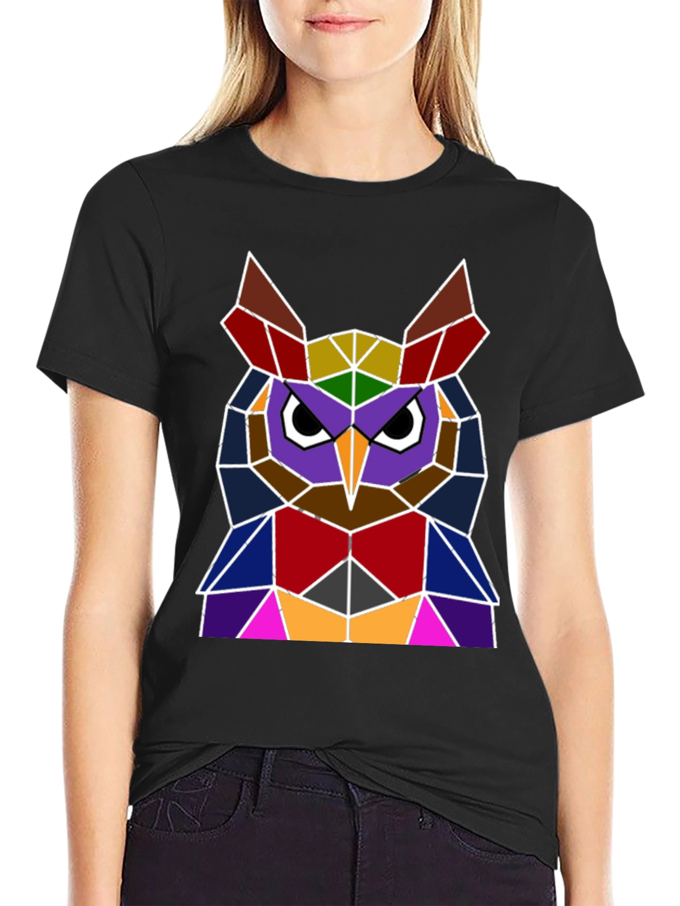 Geometric Owl Graphic Tee - Unique Polygon Design
