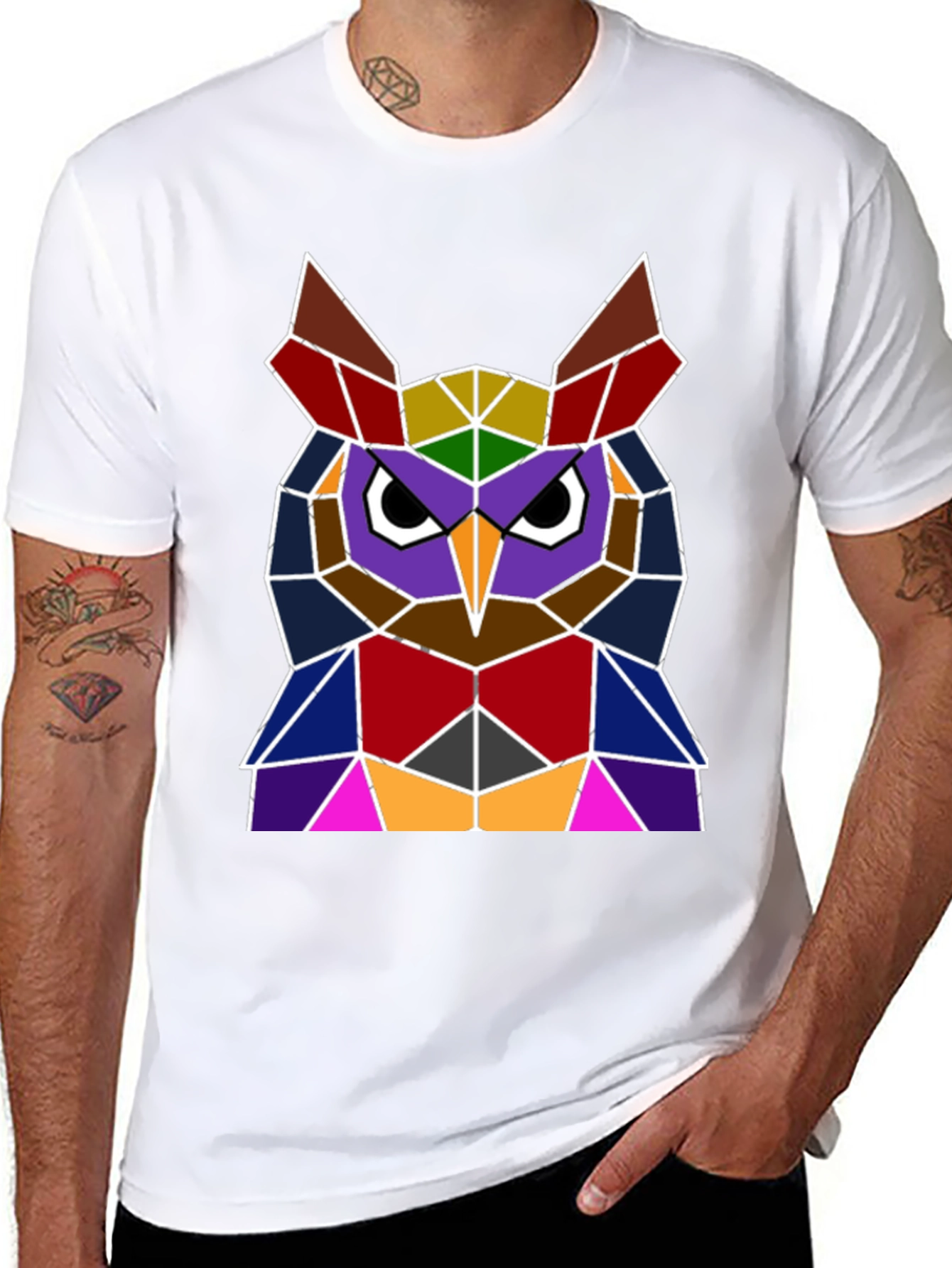 Geometric Owl Graphic Tee - Unique Polygon Design