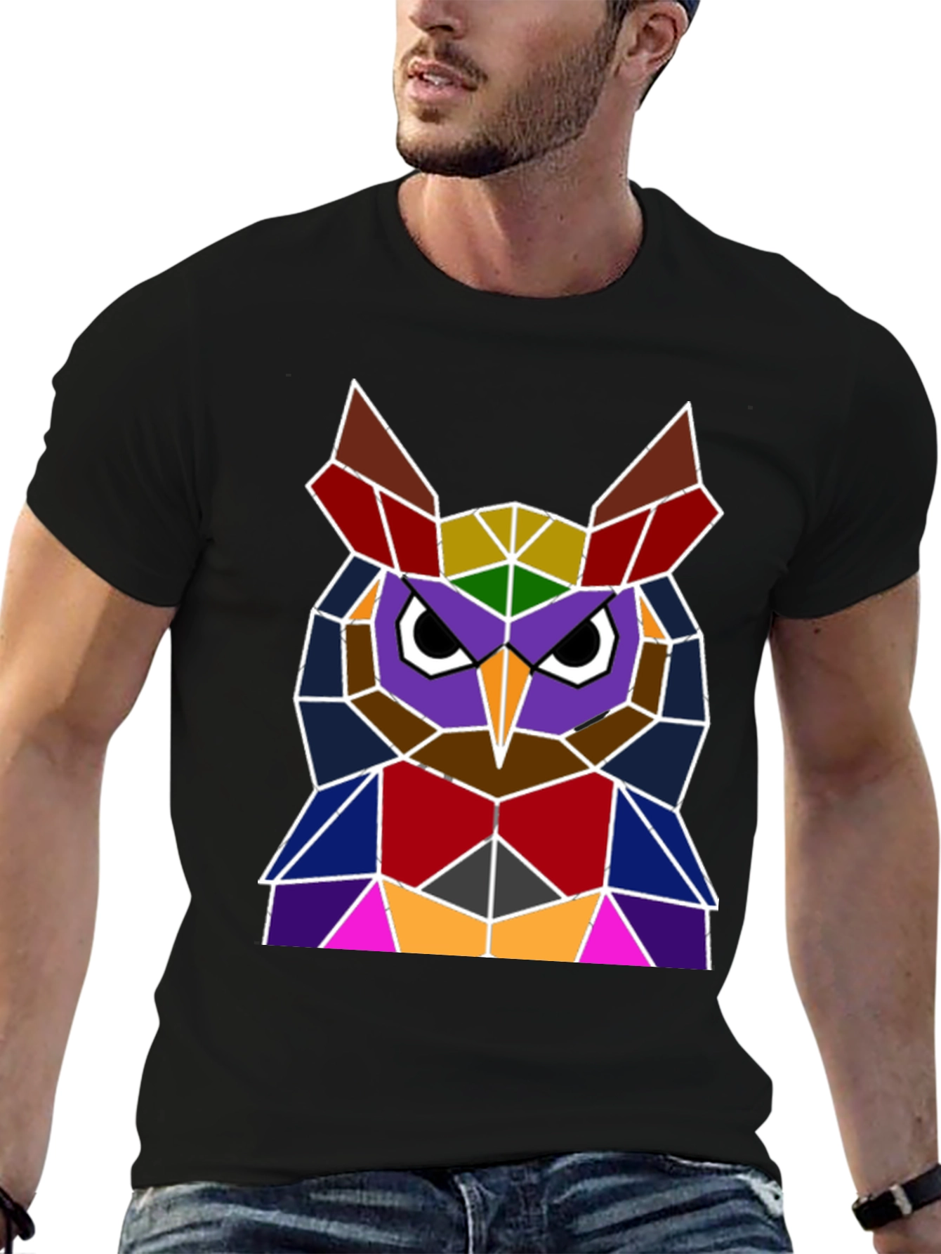 Geometric Owl Graphic Tee - Unique Polygon Design