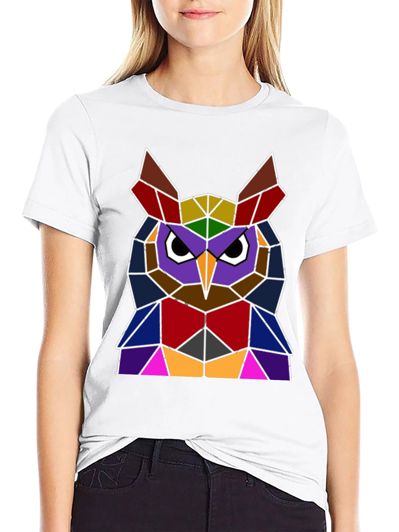 Geometric Owl Graphic Tee - Unique Polygon Design