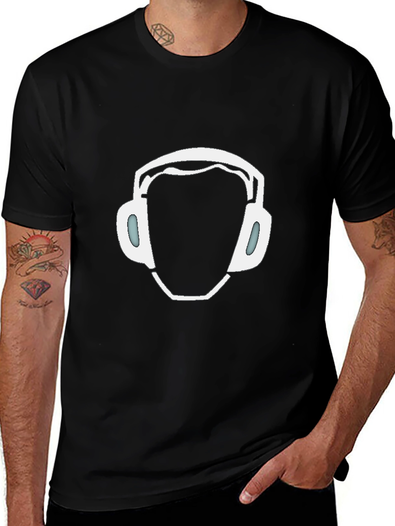 Cool Headphone Graphic Tee - Black Casual Style