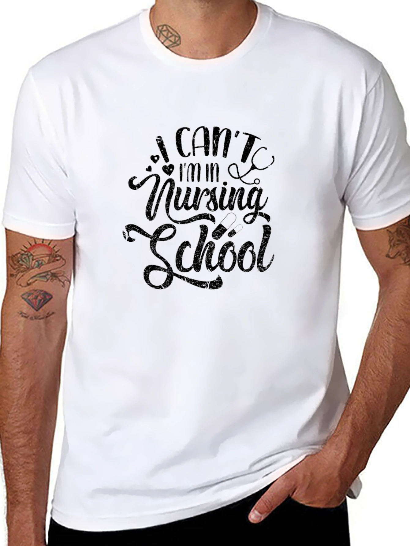 I Cant Im In Nursing School Black T-Shirt