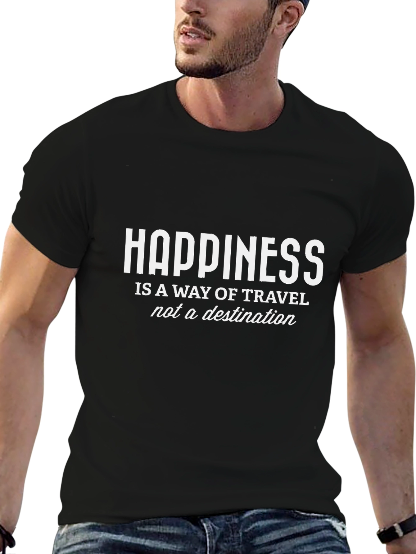 Happiness Travel Graphic T-Shirt - Black