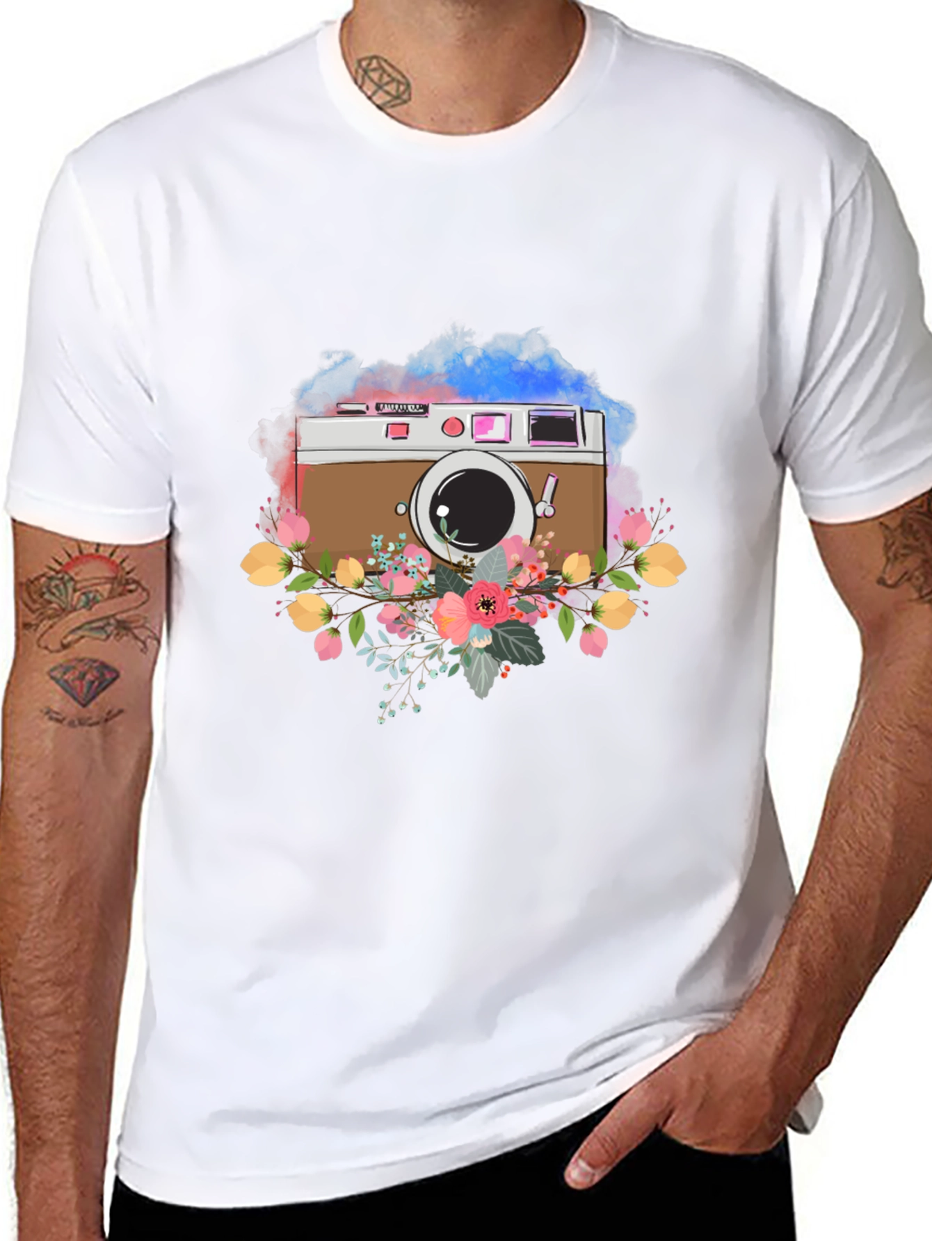 Floral Camera Graphic Tee - Stylish & Unique