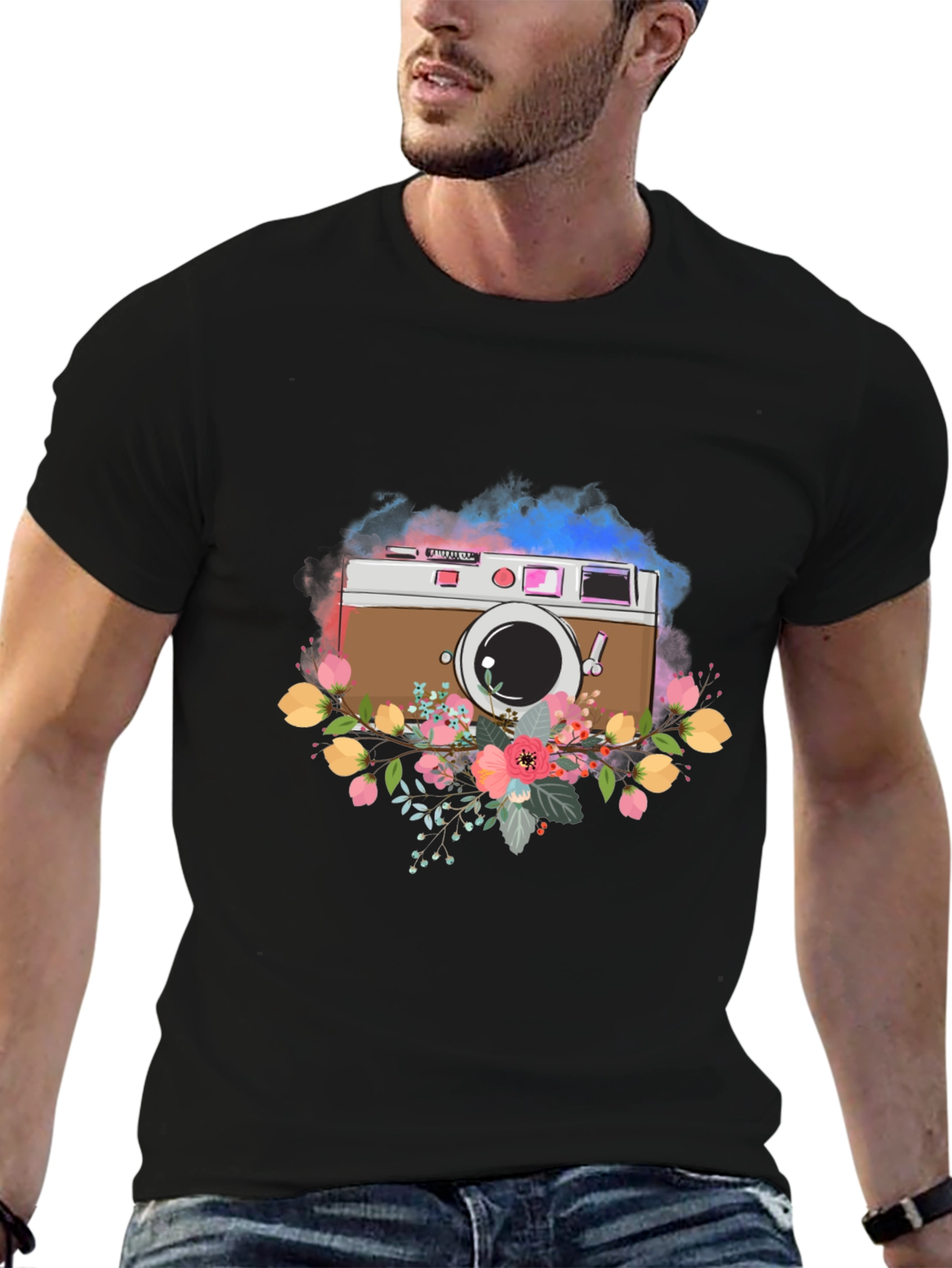 Floral Camera Graphic Tee - Stylish & Unique