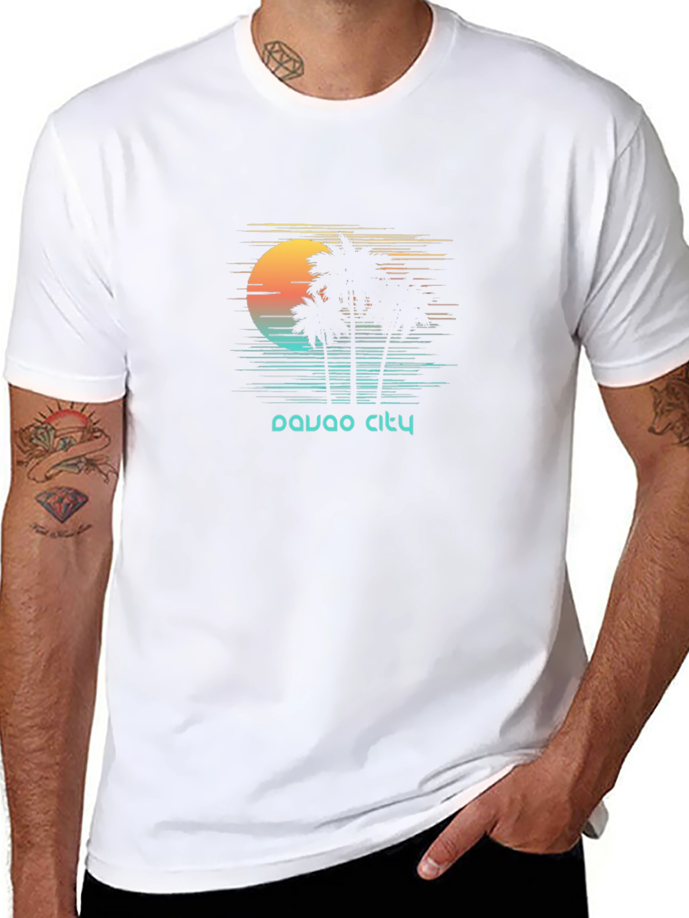 Davao City Palm Tree Sunset Graphic Tee - Black