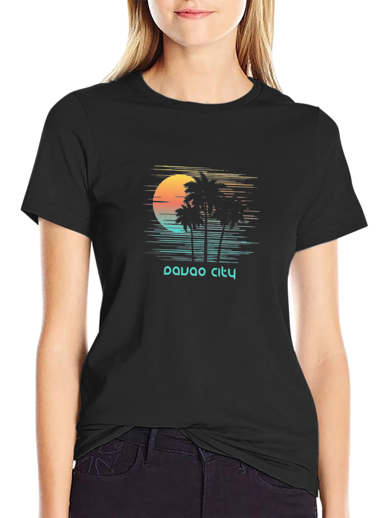 Davao City Palm Tree Sunset Graphic Tee - Black