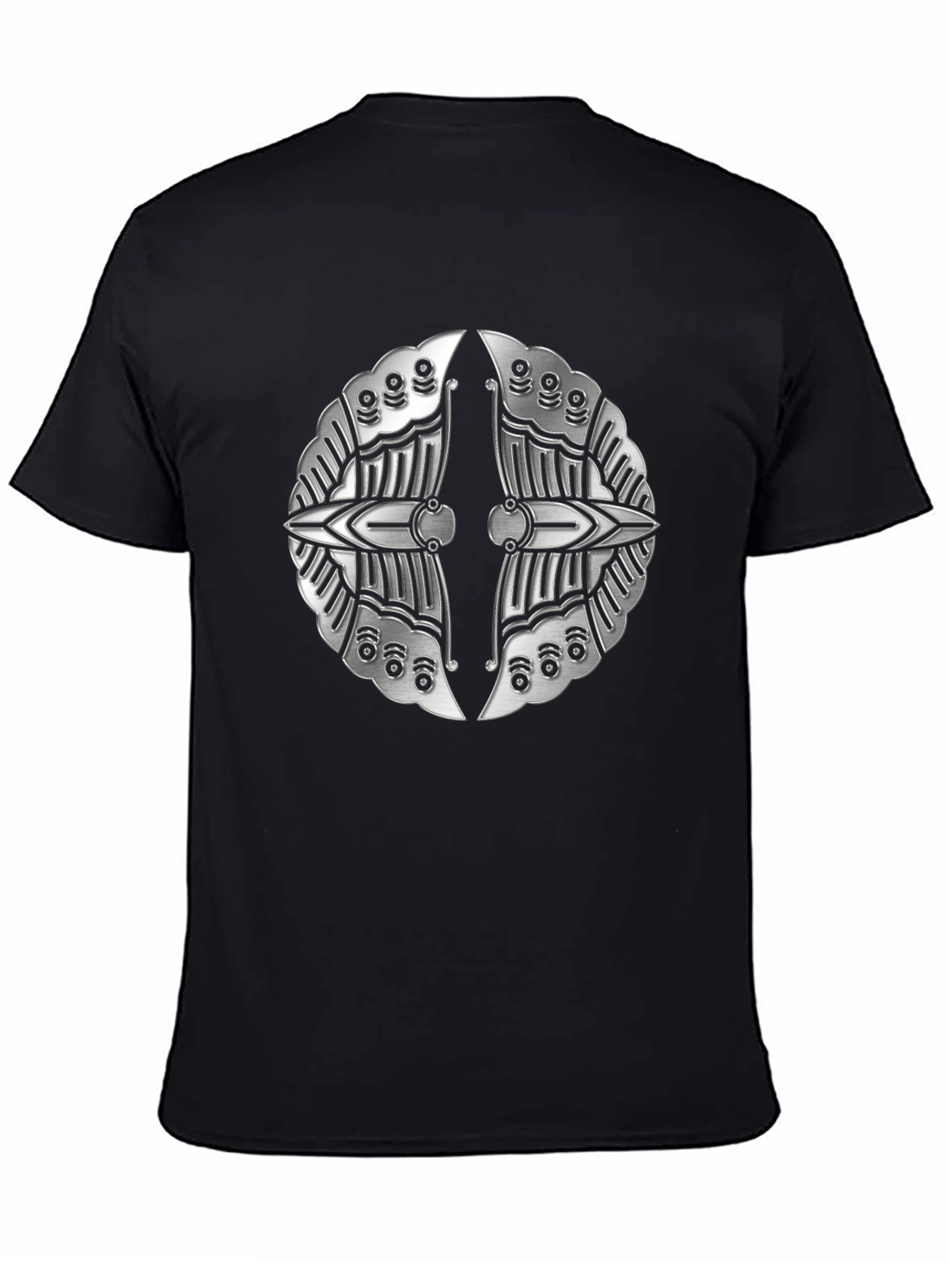 Silver Metallic Shield Emblem Black T-Shirt