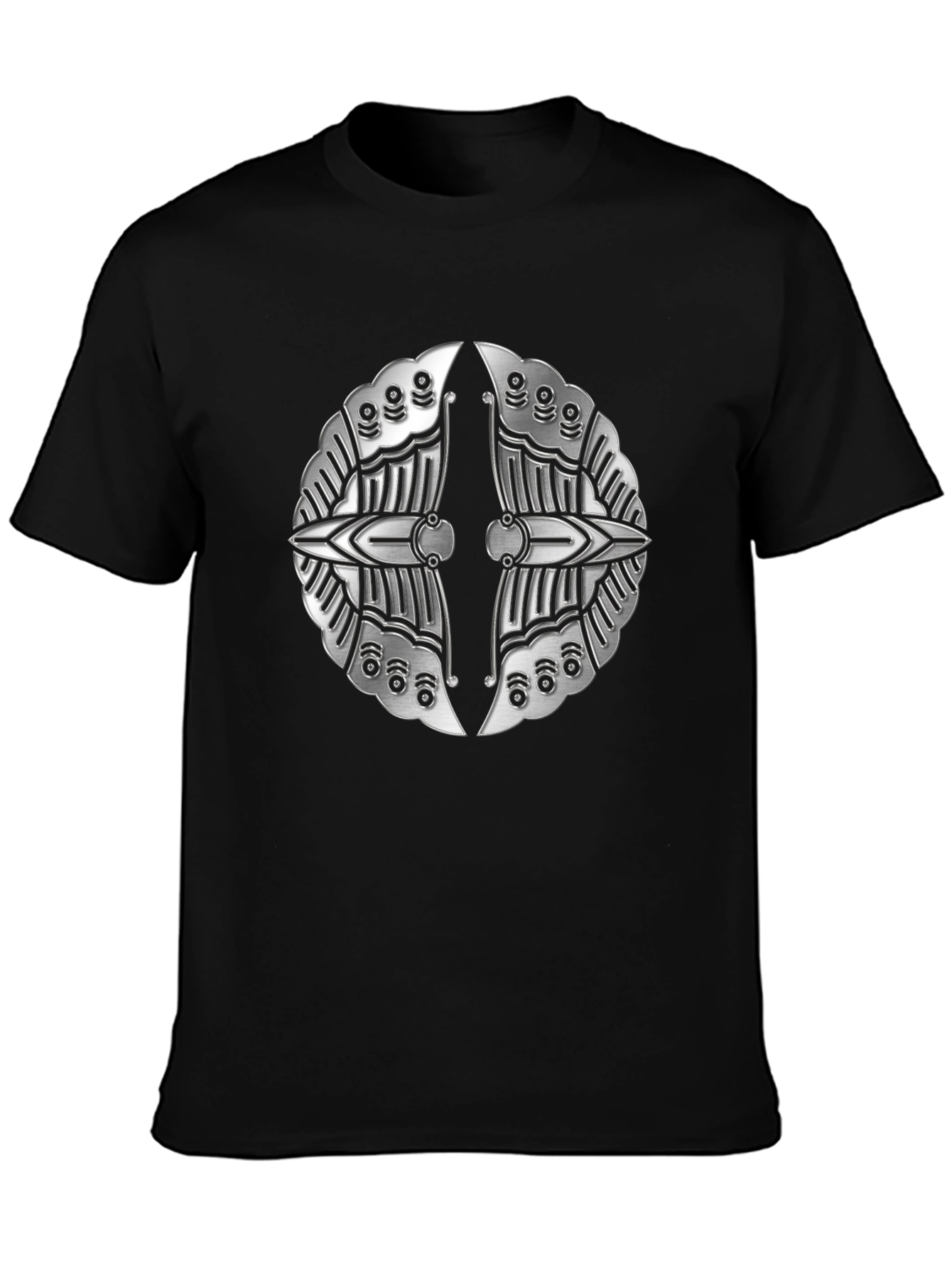 Silver Metallic Shield Emblem Black T-Shirt