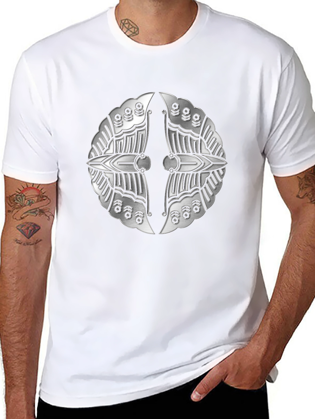 Silver Metallic Shield Emblem Black T-Shirt