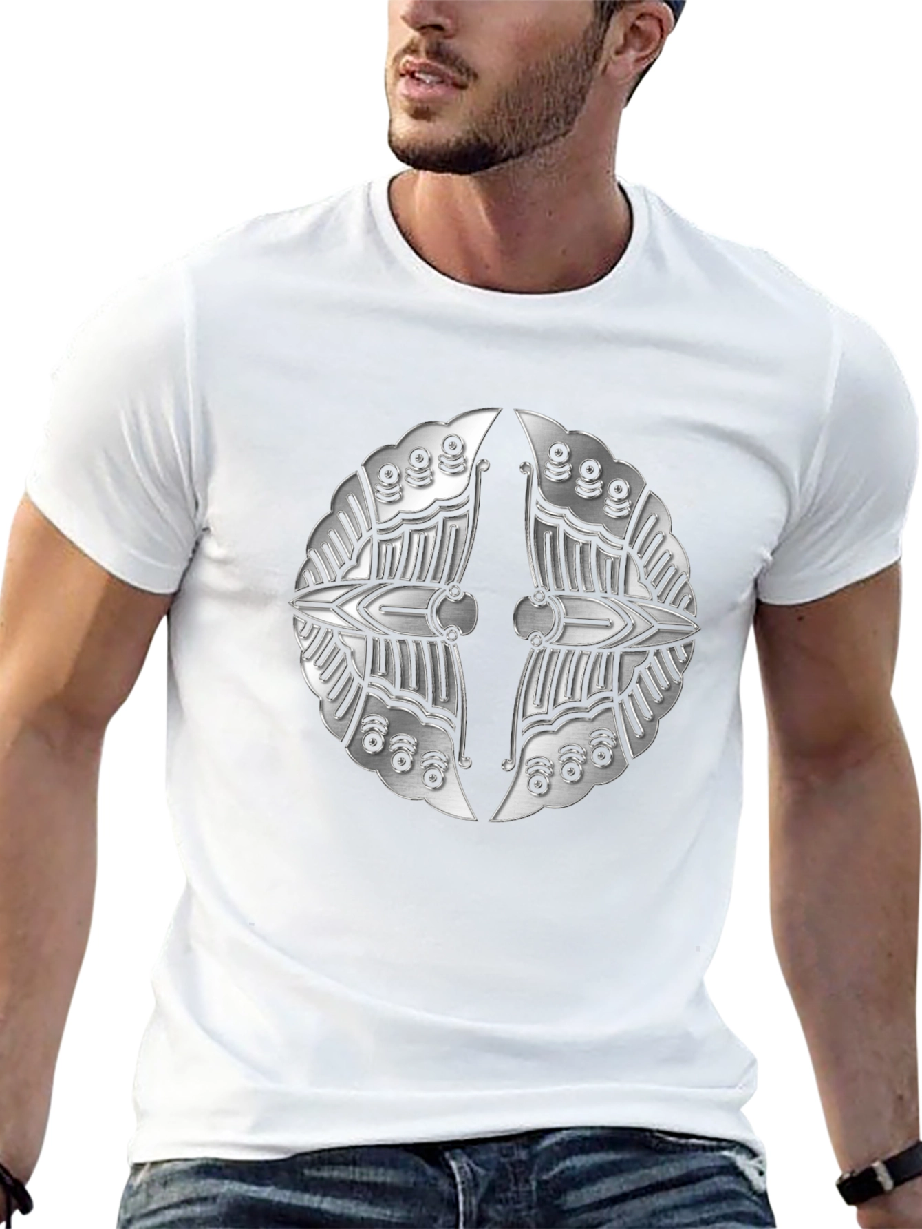 Silver Metallic Shield Emblem Black T-Shirt