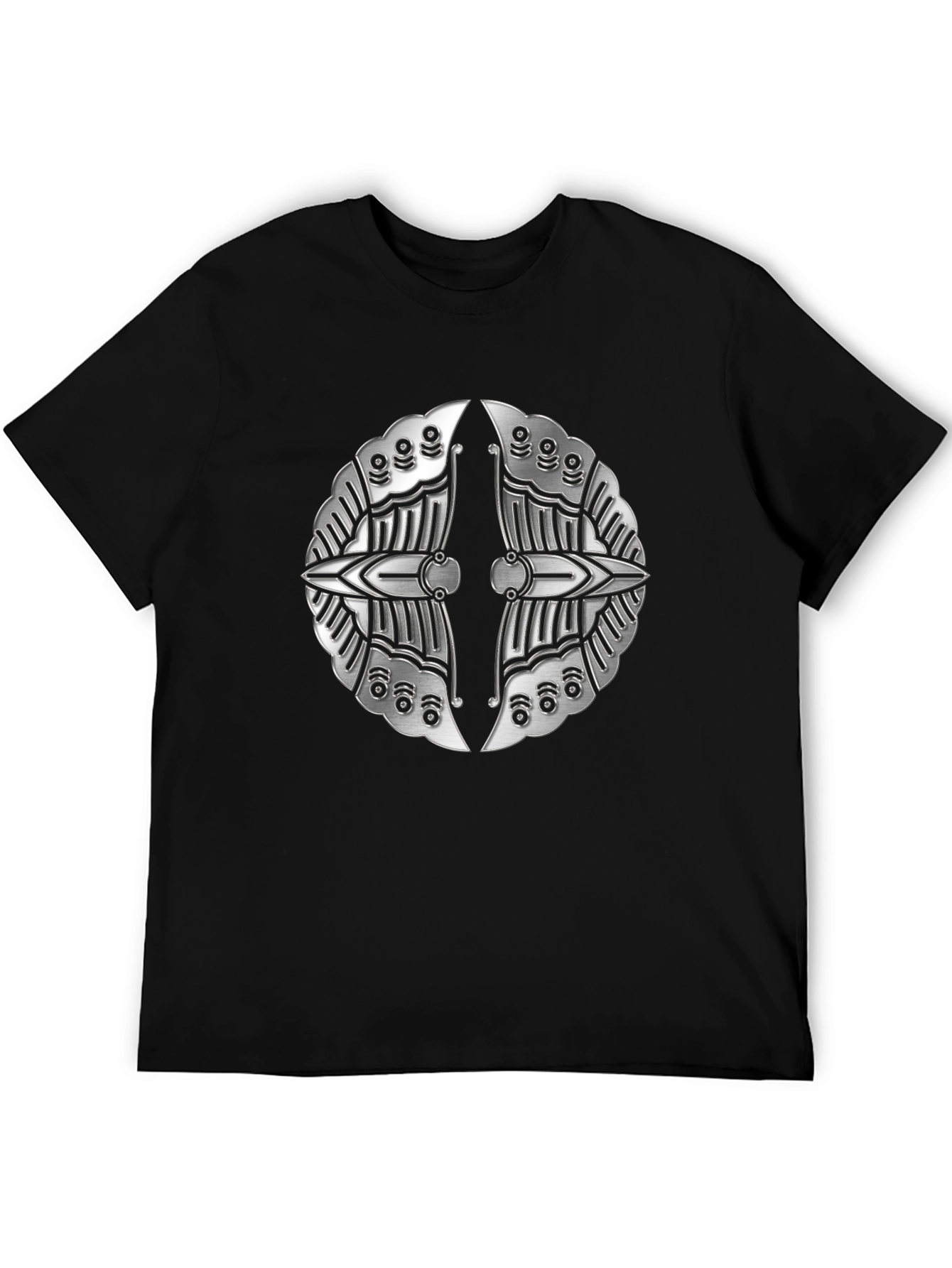 Silver Metallic Shield Emblem Black T-Shirt