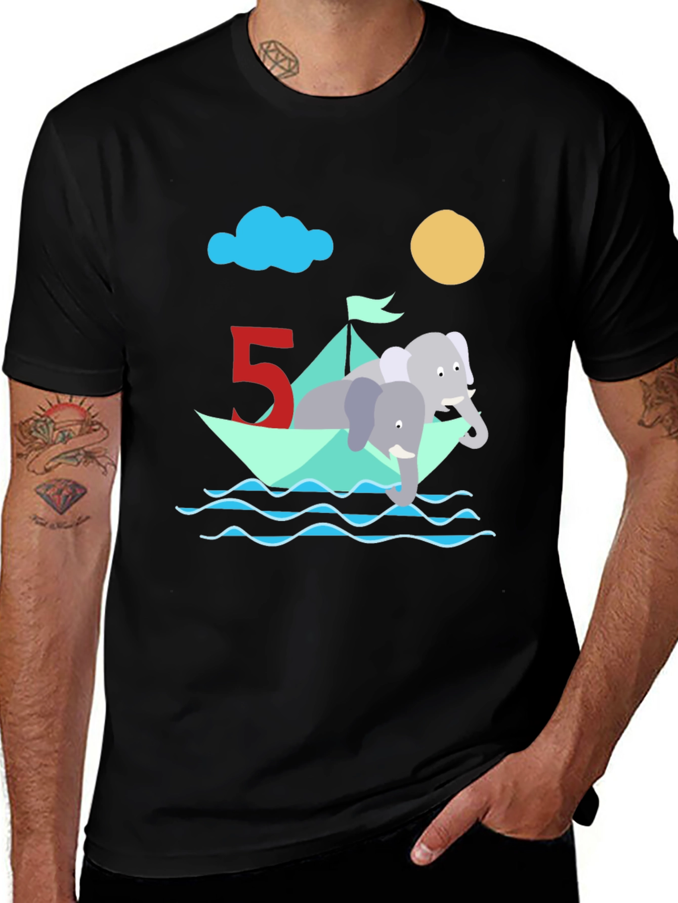 Cute 5th Birthday Elephant Boat T-Shirt