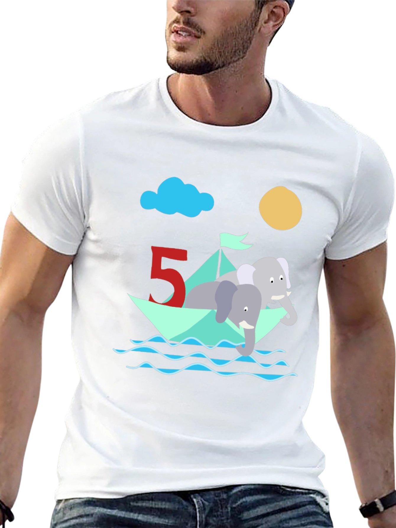 Cute 5th Birthday Elephant Boat T-Shirt