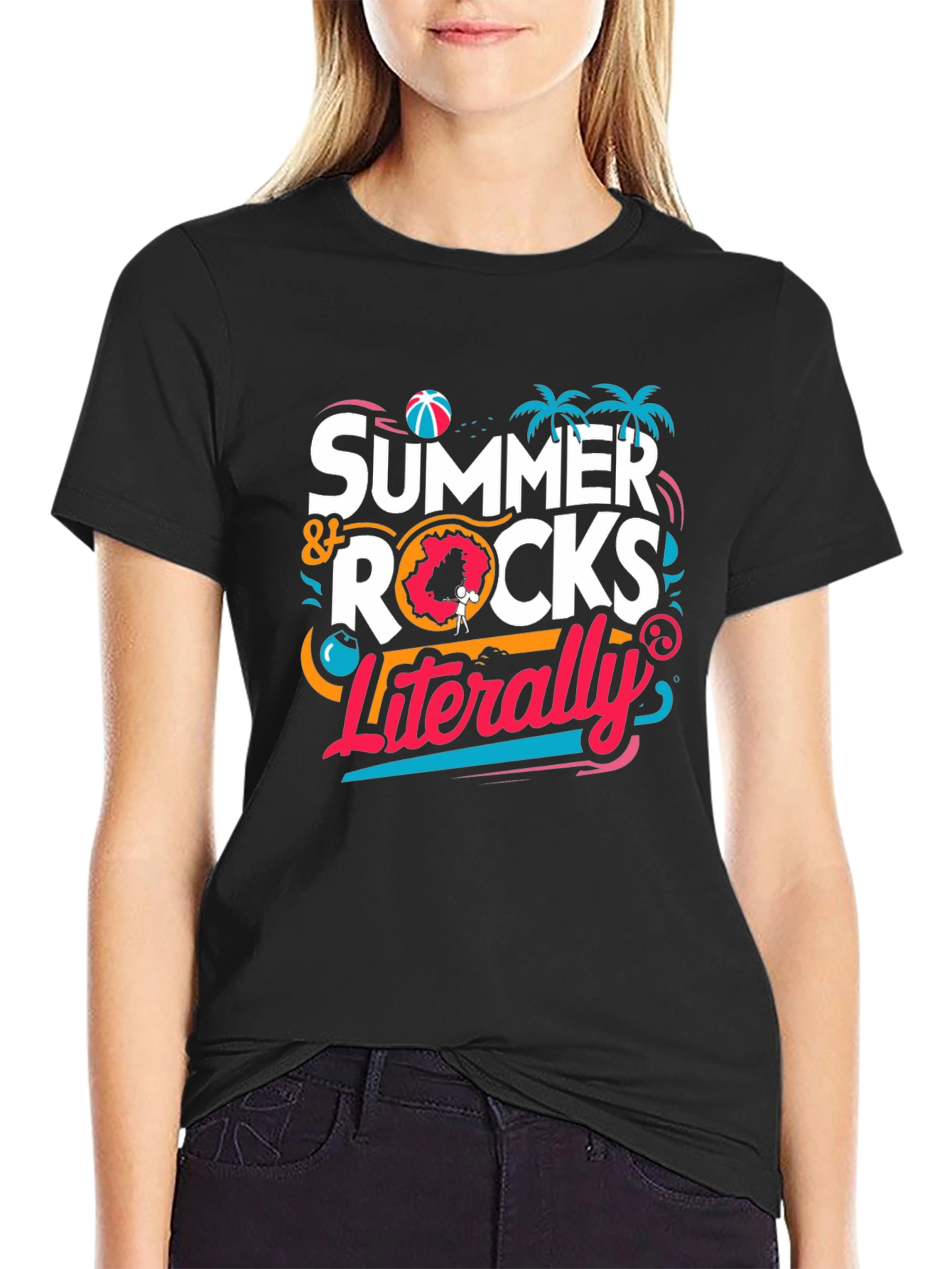 Summer Rocks Literally Black Graphic Tee