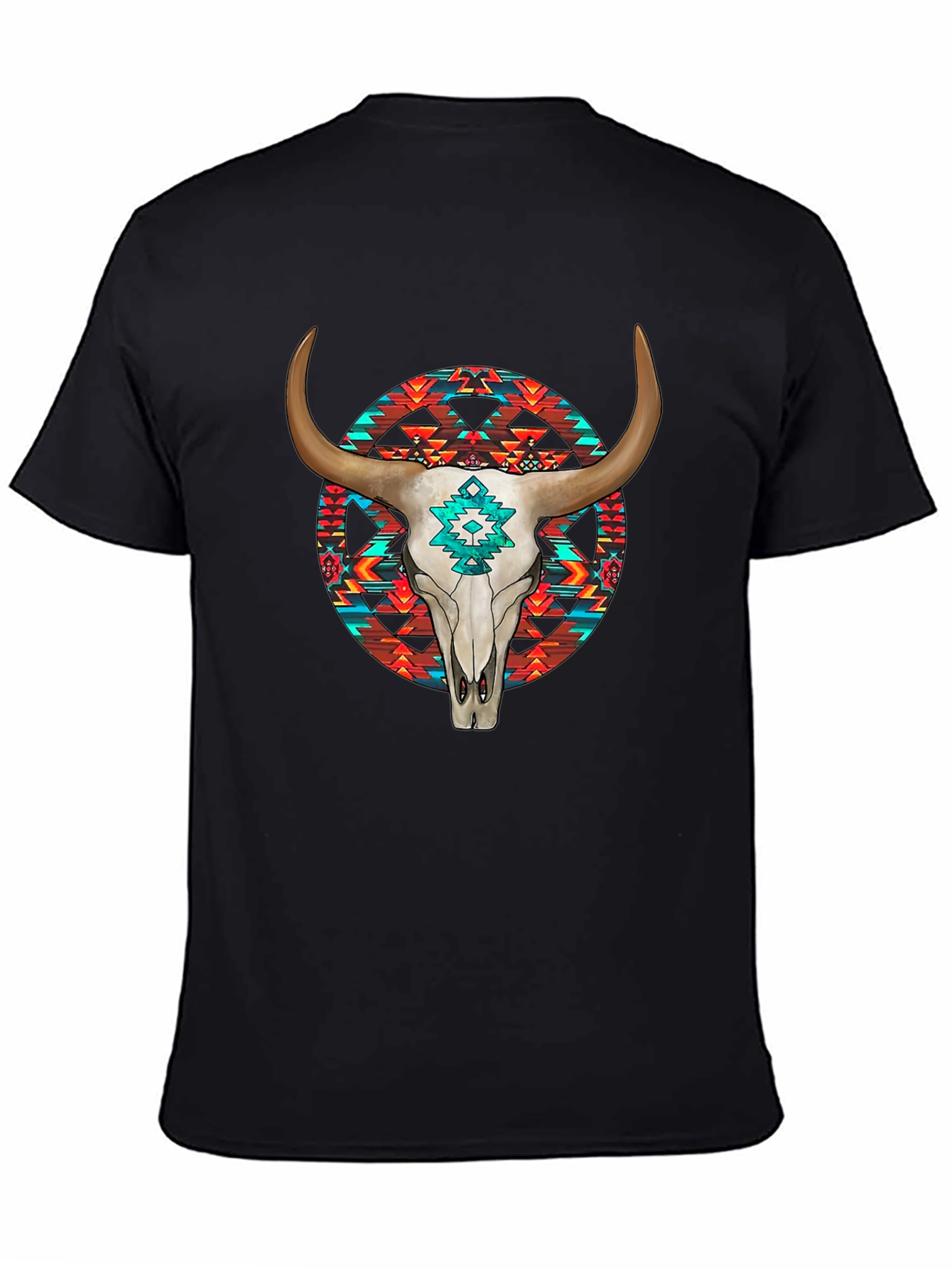 Cow Skull Graphic Print Black T-Shirt