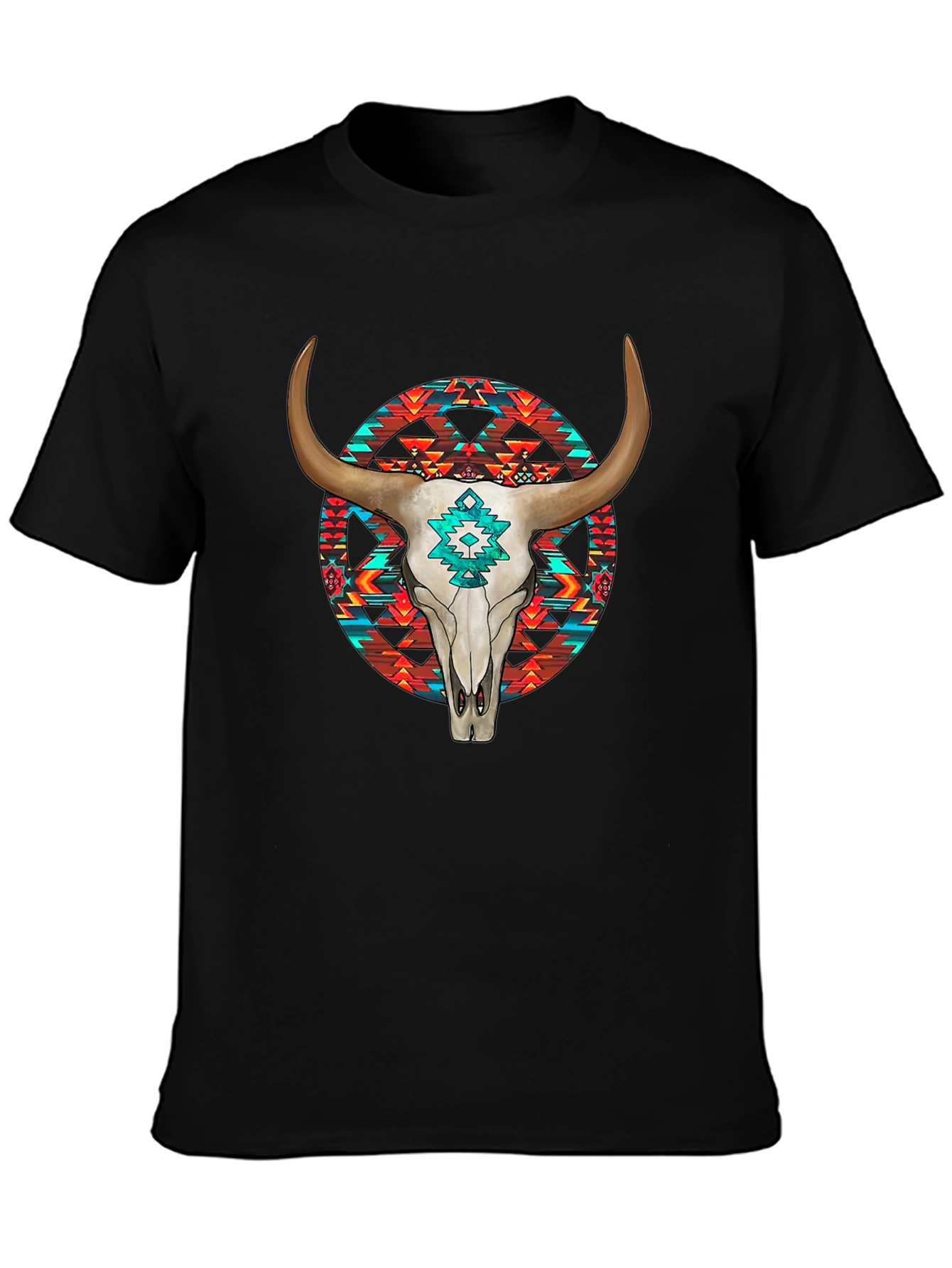 Cow Skull Graphic Print Black T-Shirt