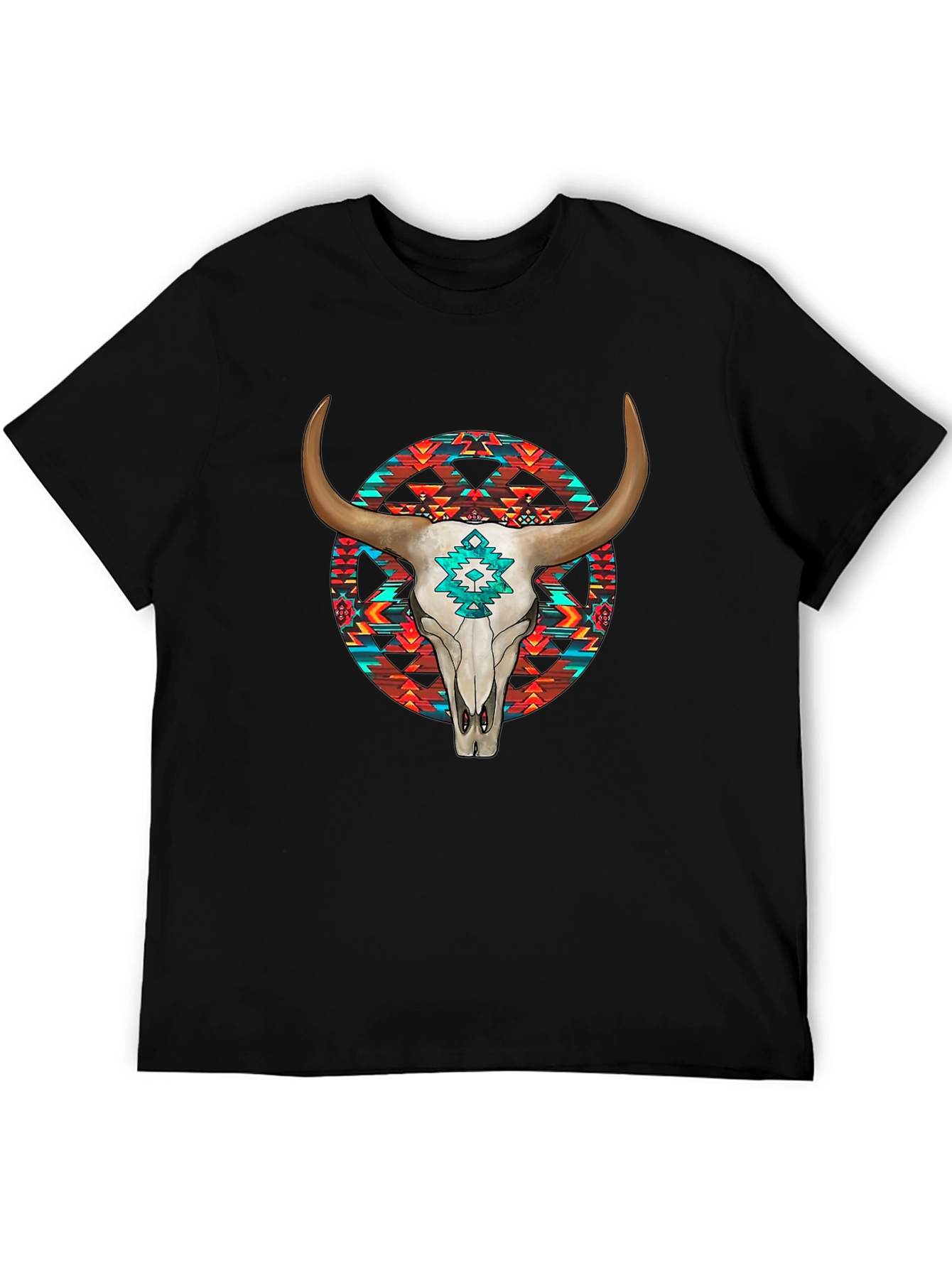 Cow Skull Graphic Print Black T-Shirt