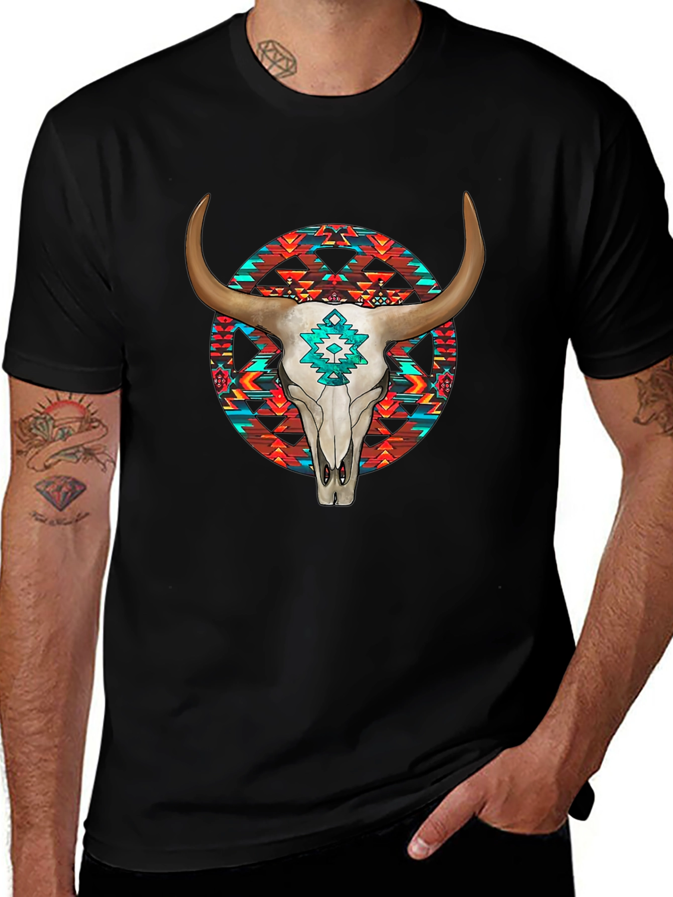 Cow Skull Graphic Print Black T-Shirt