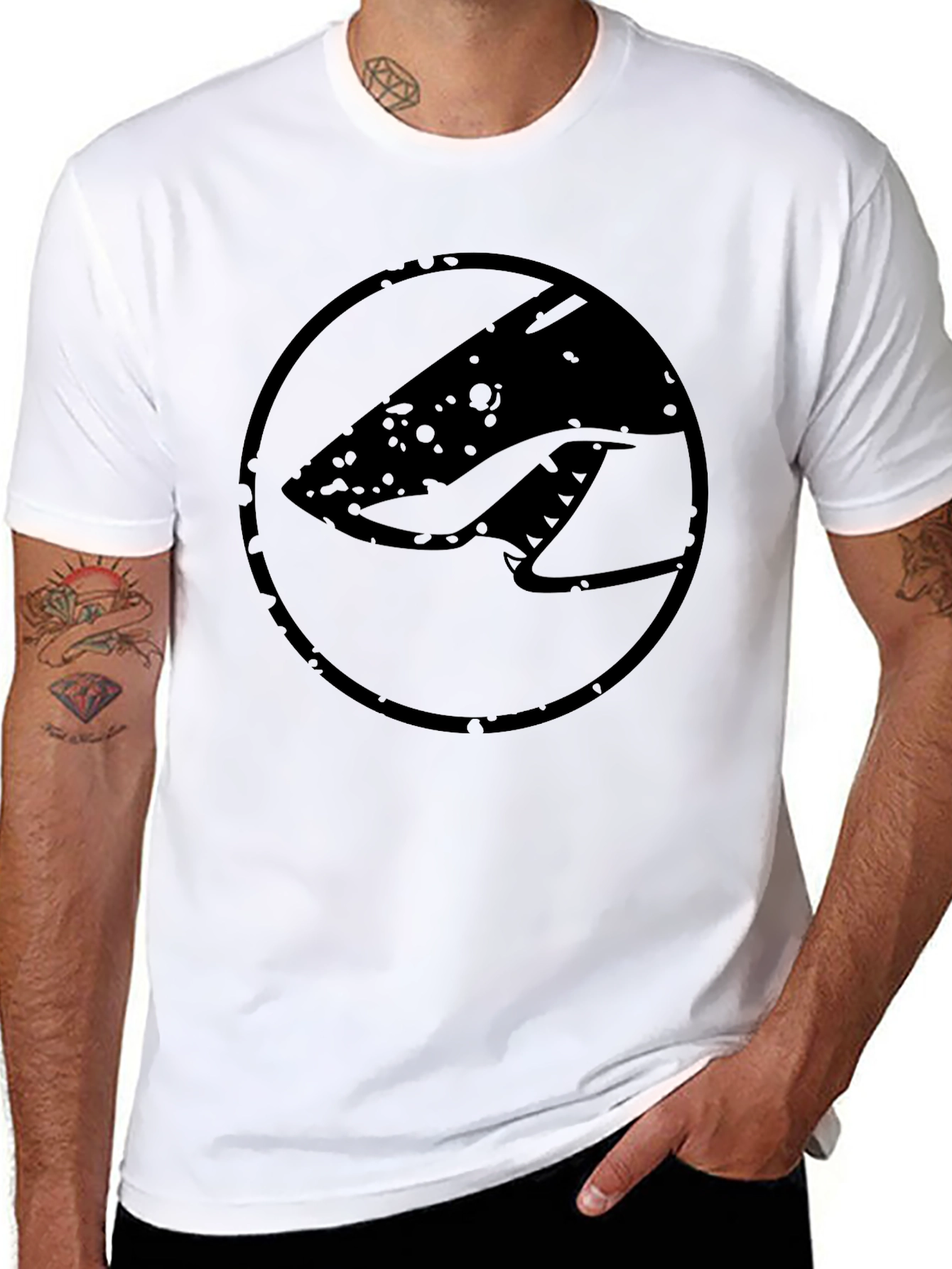 Black Graphic Tee - Retro Shark Design