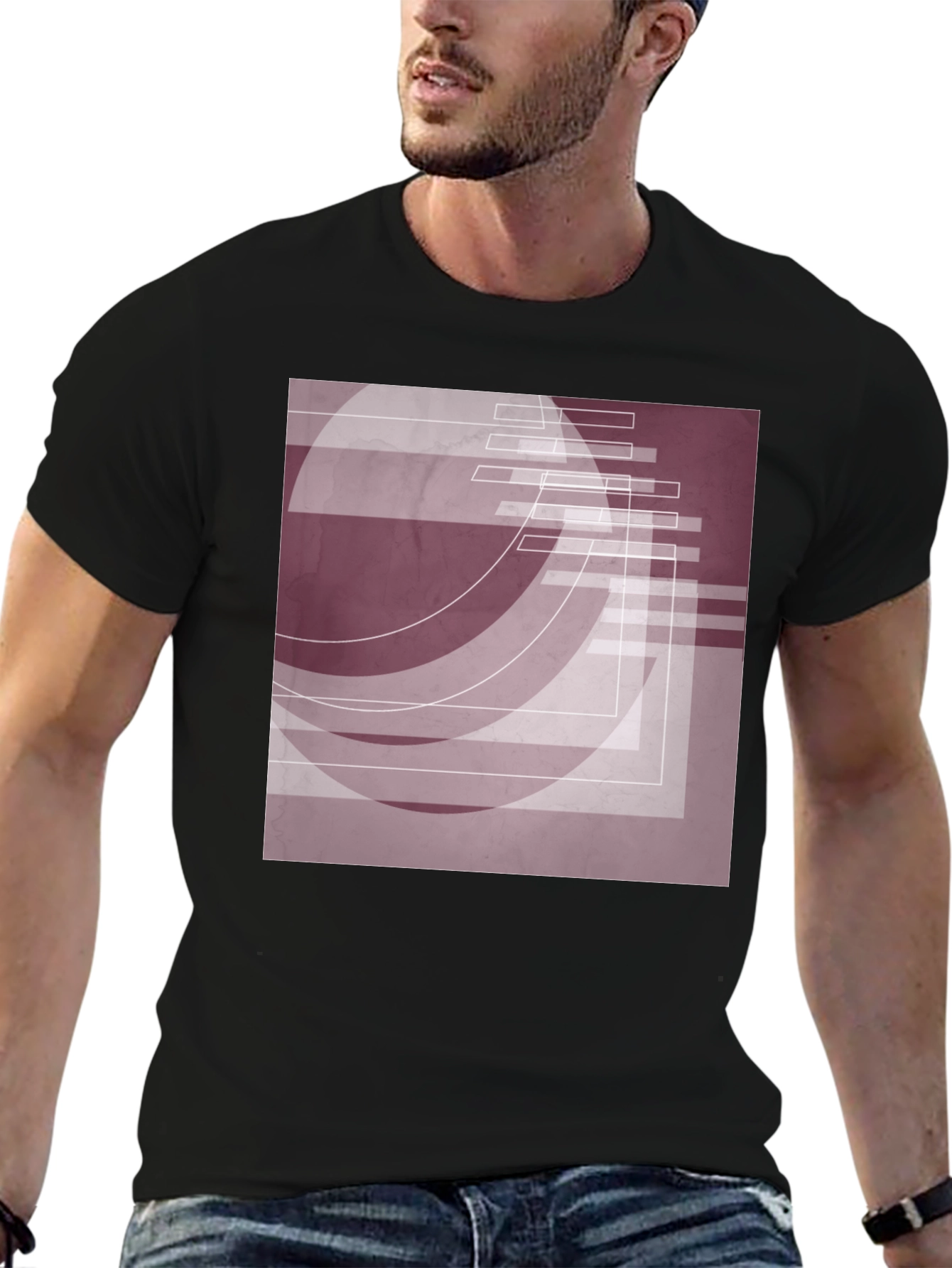 Abstract Geometric Graphic Tee - Stylish Black Shirt
