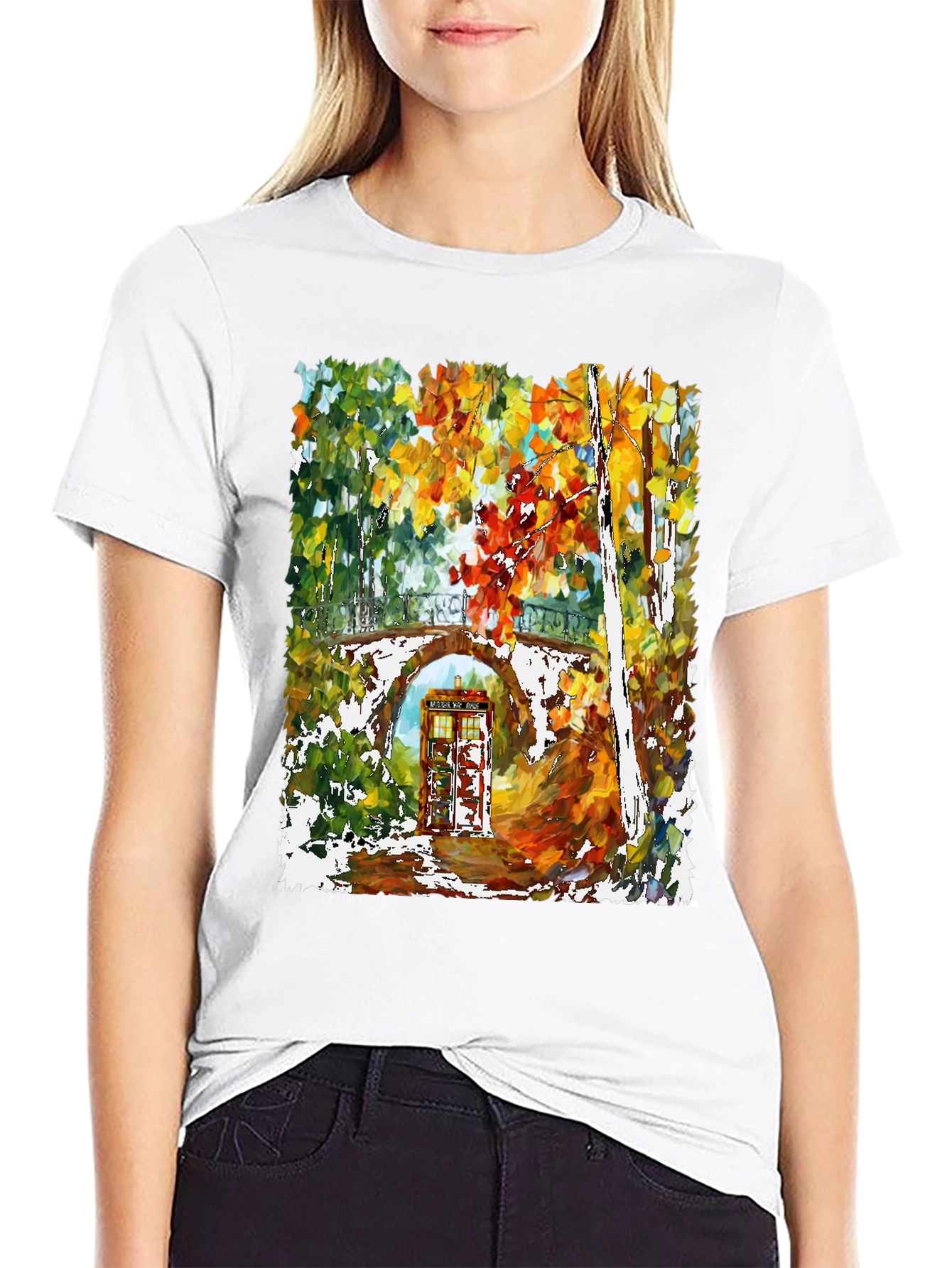 Autumn Tardis T-Shirt - Unique Artistic Design