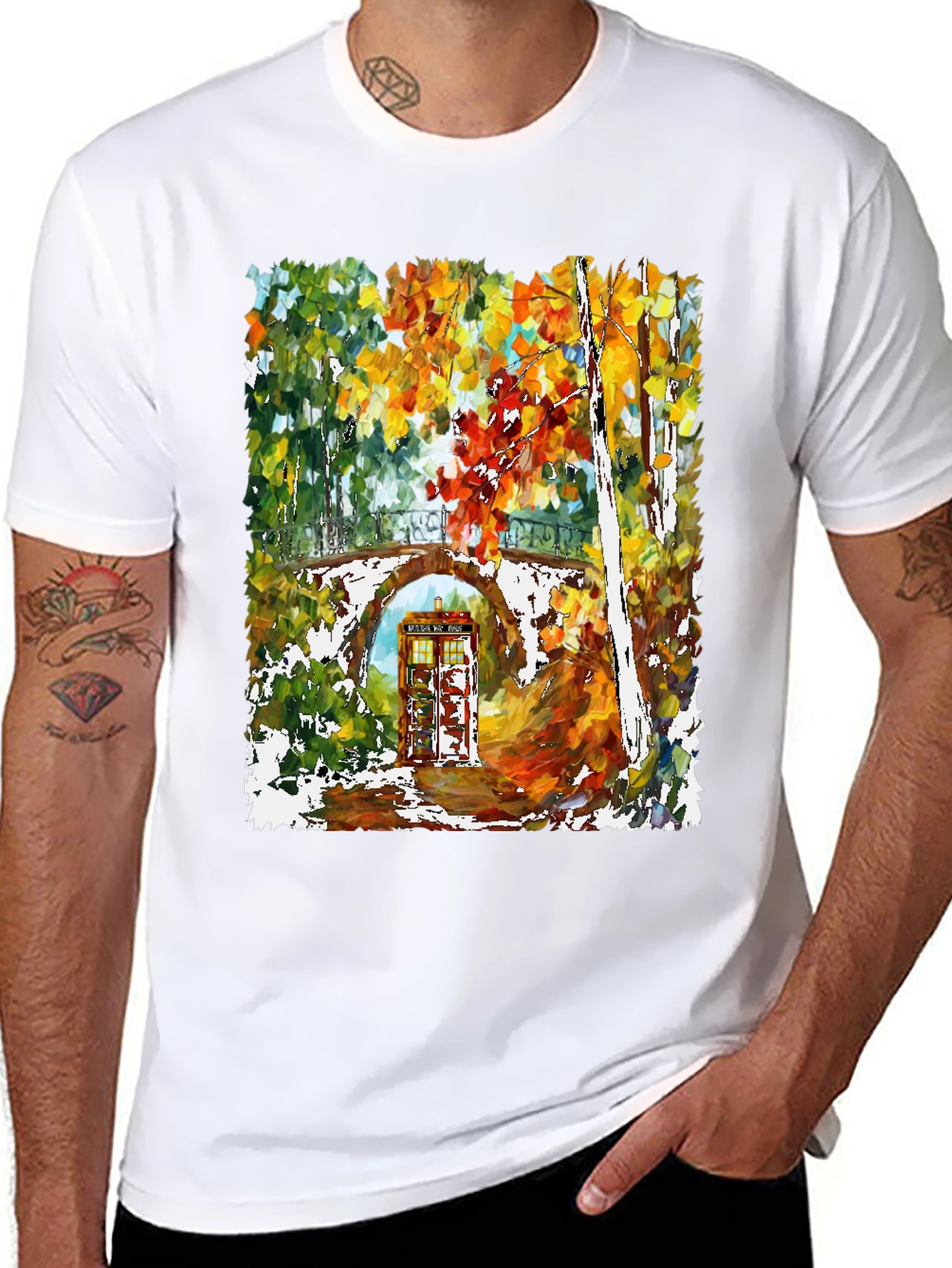 Autumn Tardis T-Shirt - Unique Artistic Design