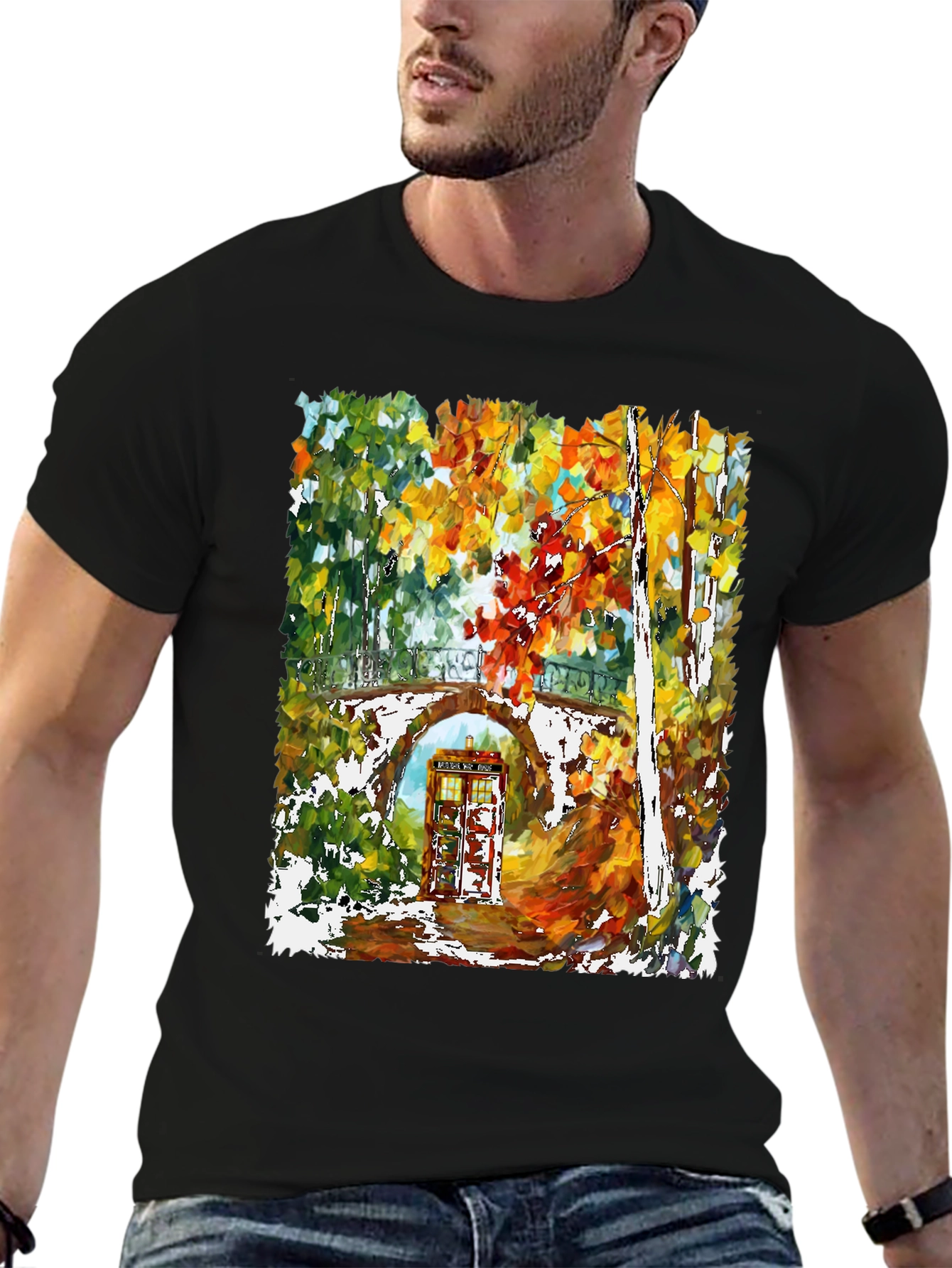 Autumn Tardis T-Shirt - Unique Artistic Design