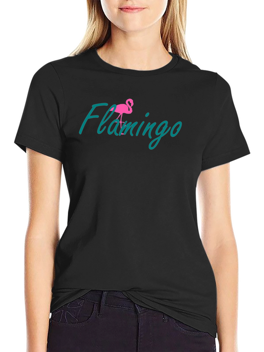 Flamingo Graphic Tee - Black Cotton Casual