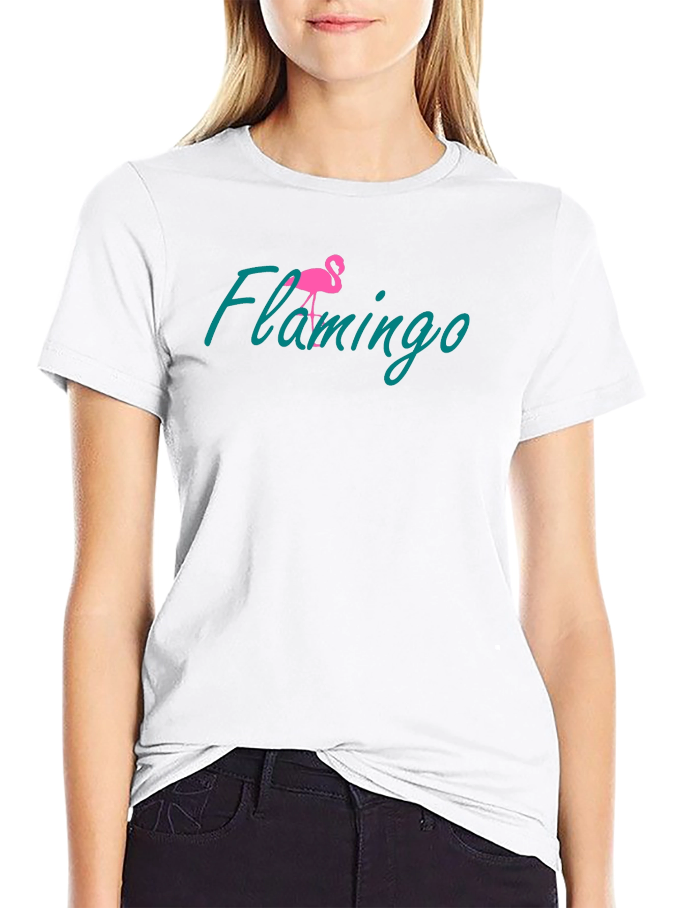Flamingo Graphic Tee - Black Cotton Casual