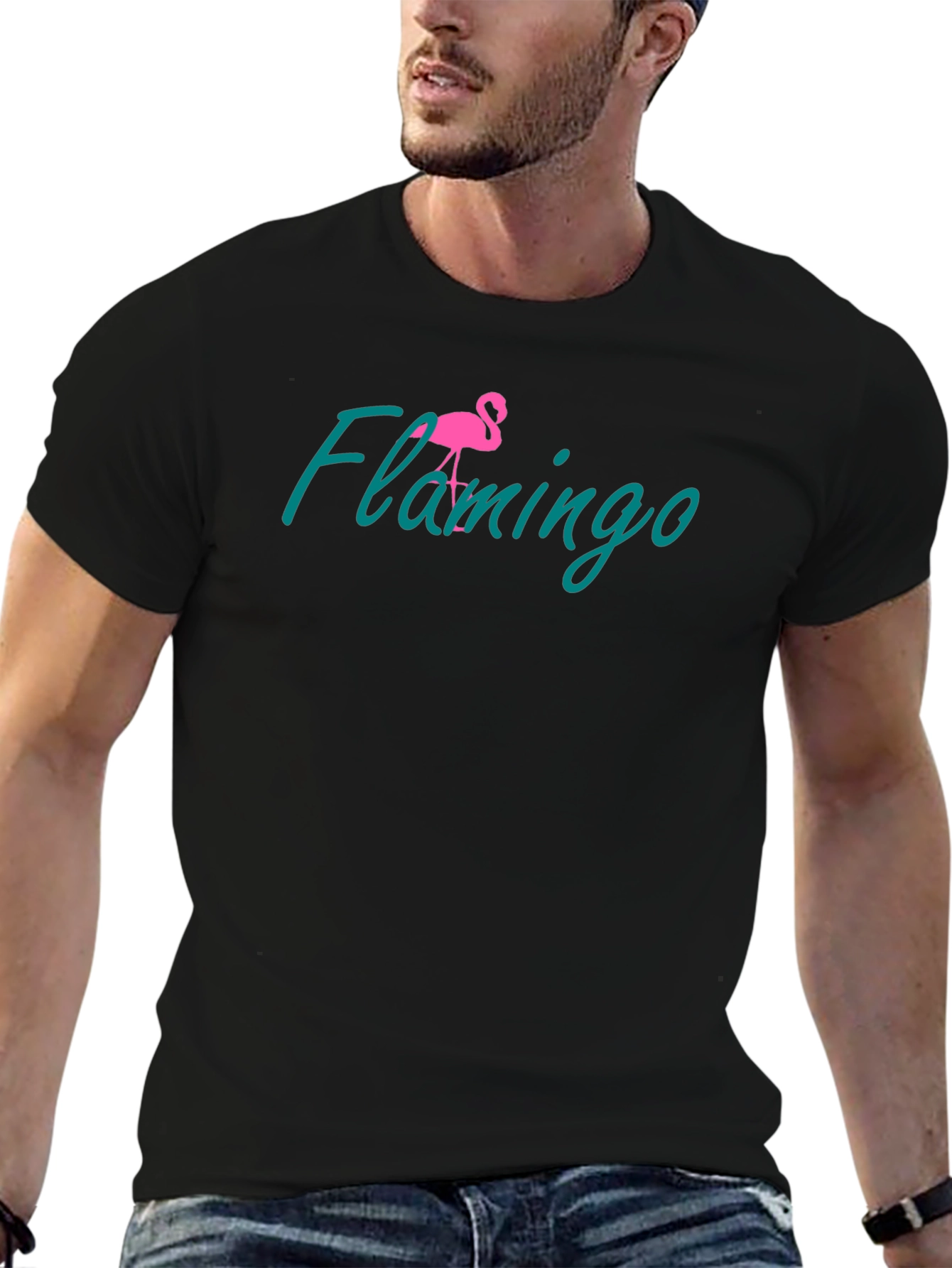 Flamingo Graphic Tee - Black Cotton Casual