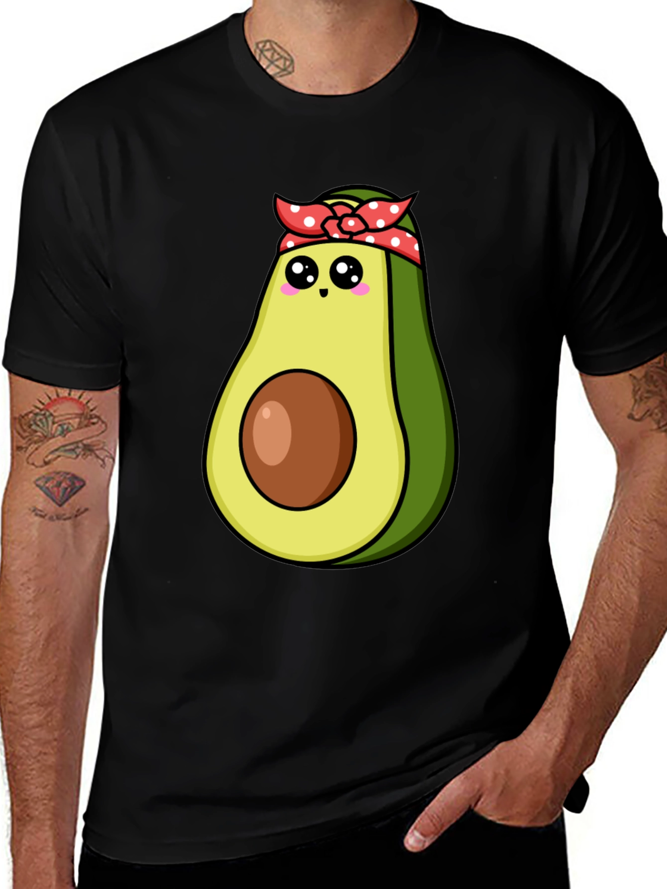 Avocado Cartoon Graphic Black T-Shirt