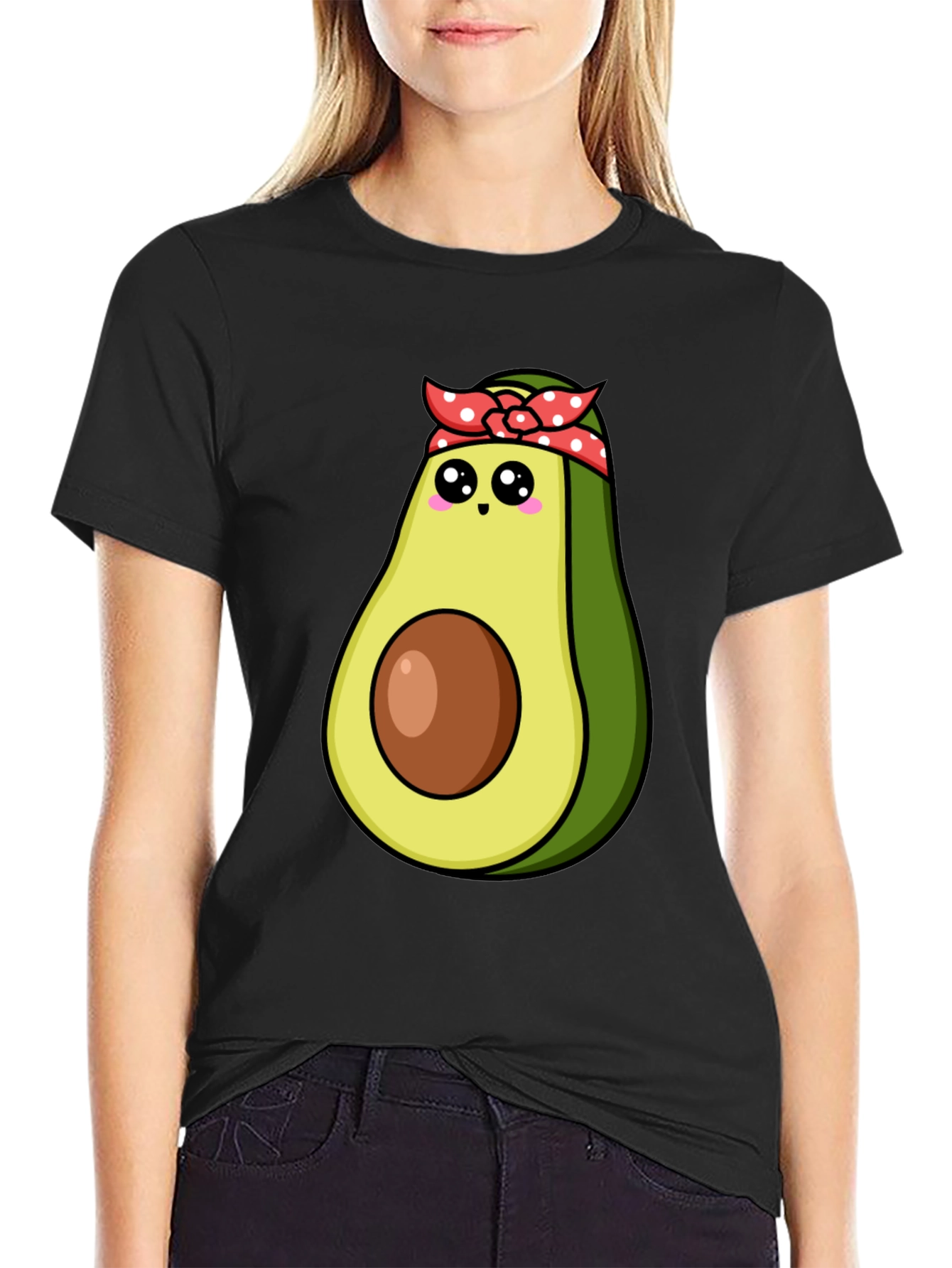 Avocado Cartoon Graphic Black T-Shirt