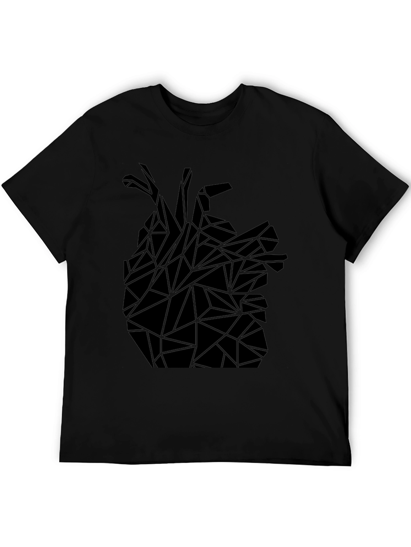 Geometric Heart Tee - Modern Graphic Print Black T-Shirt