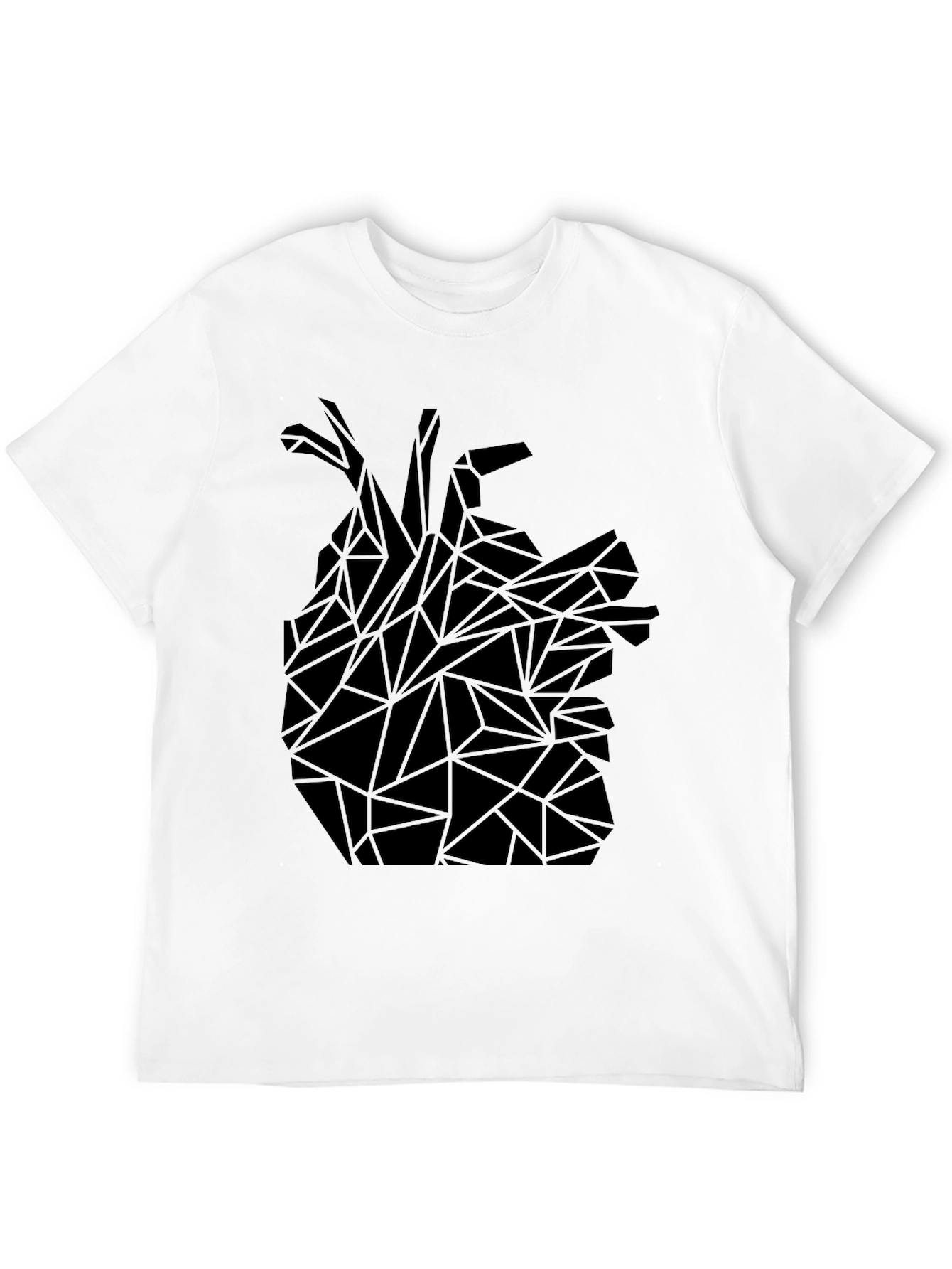 Geometric Heart Tee - Modern Graphic Print Black T-Shirt