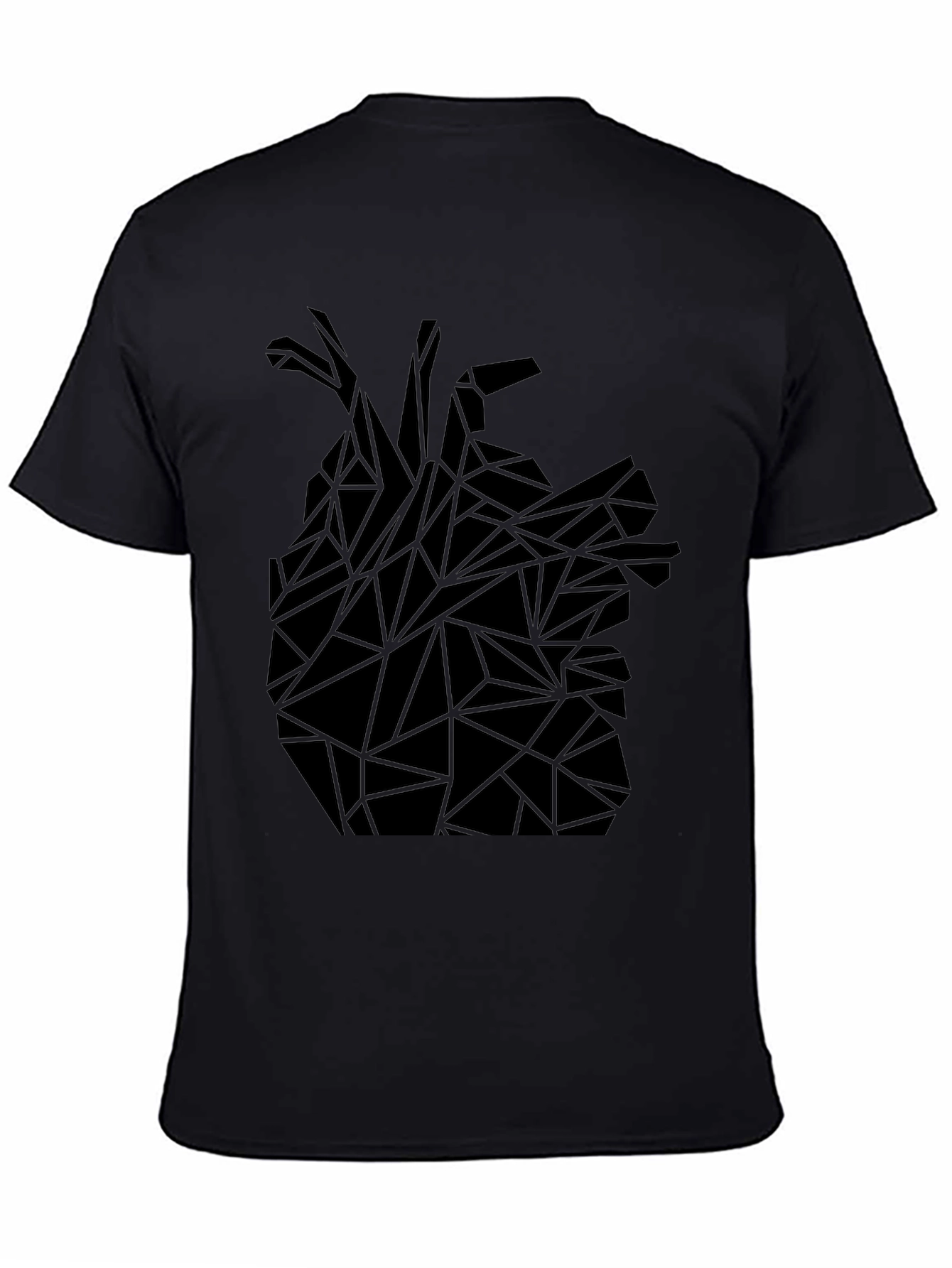 Geometric Heart Tee - Modern Graphic Print Black T-Shirt