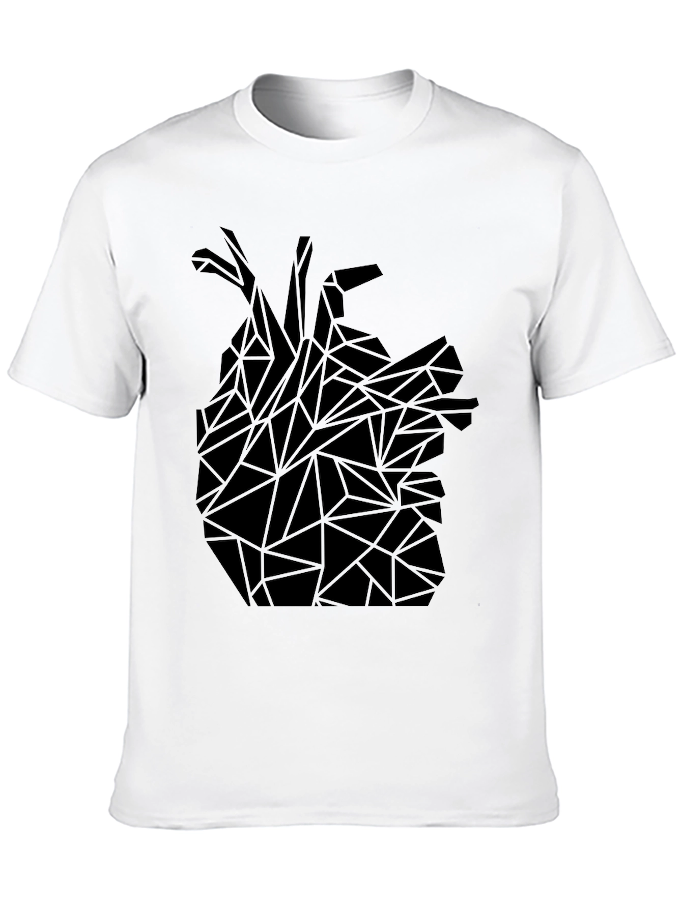 Geometric Heart Tee - Modern Graphic Print Black T-Shirt