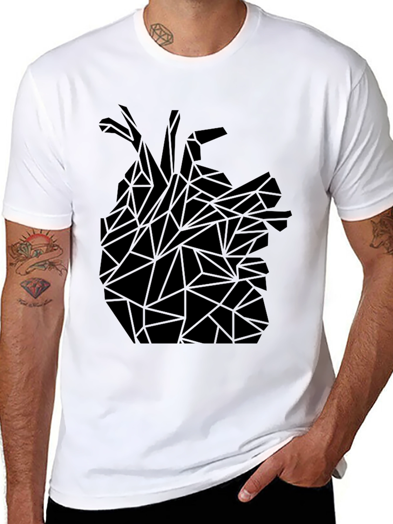 Geometric Heart Tee - Modern Graphic Print Black T-Shirt
