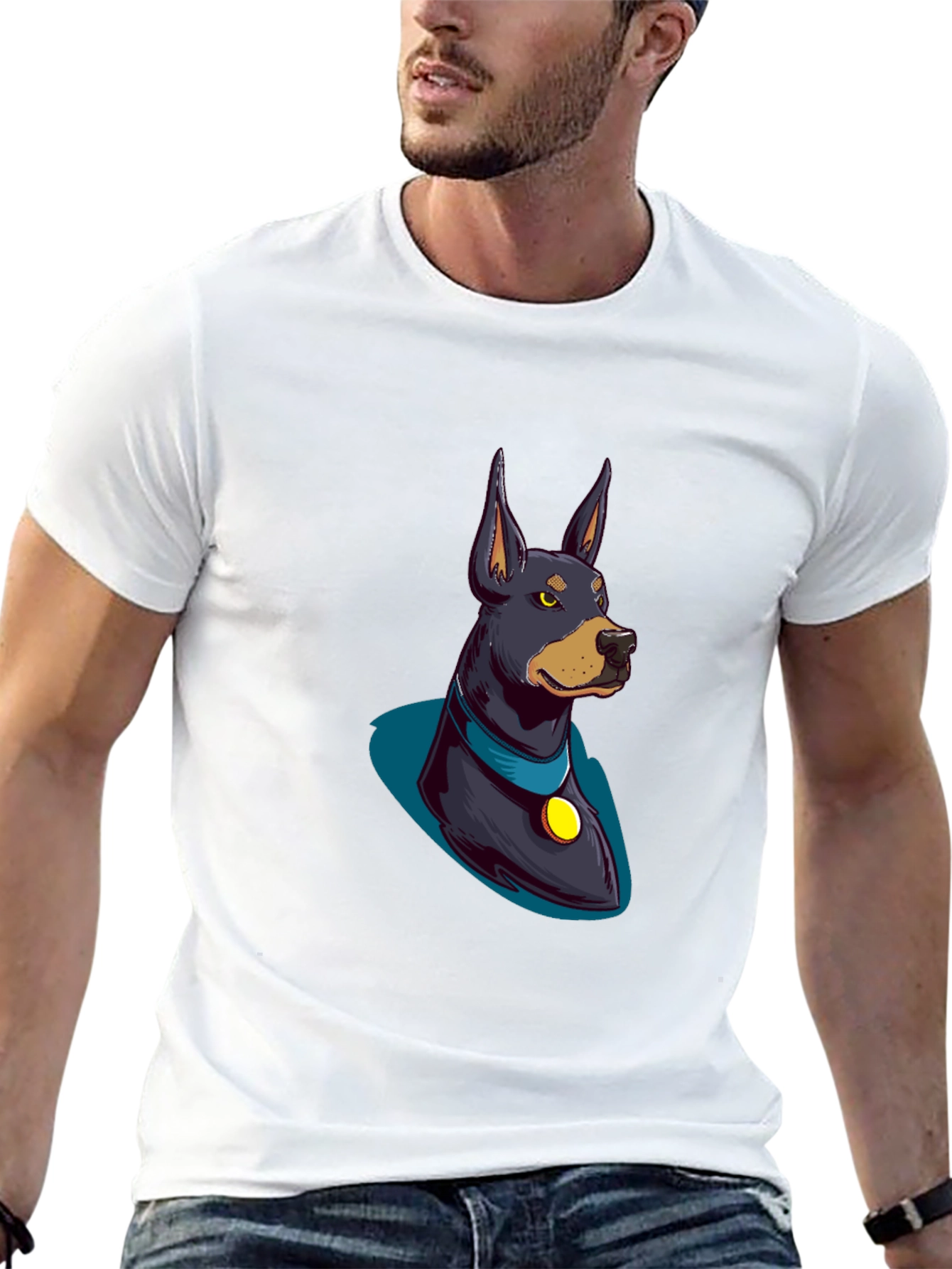 Doberman Cartoon Graphic Tee - Black