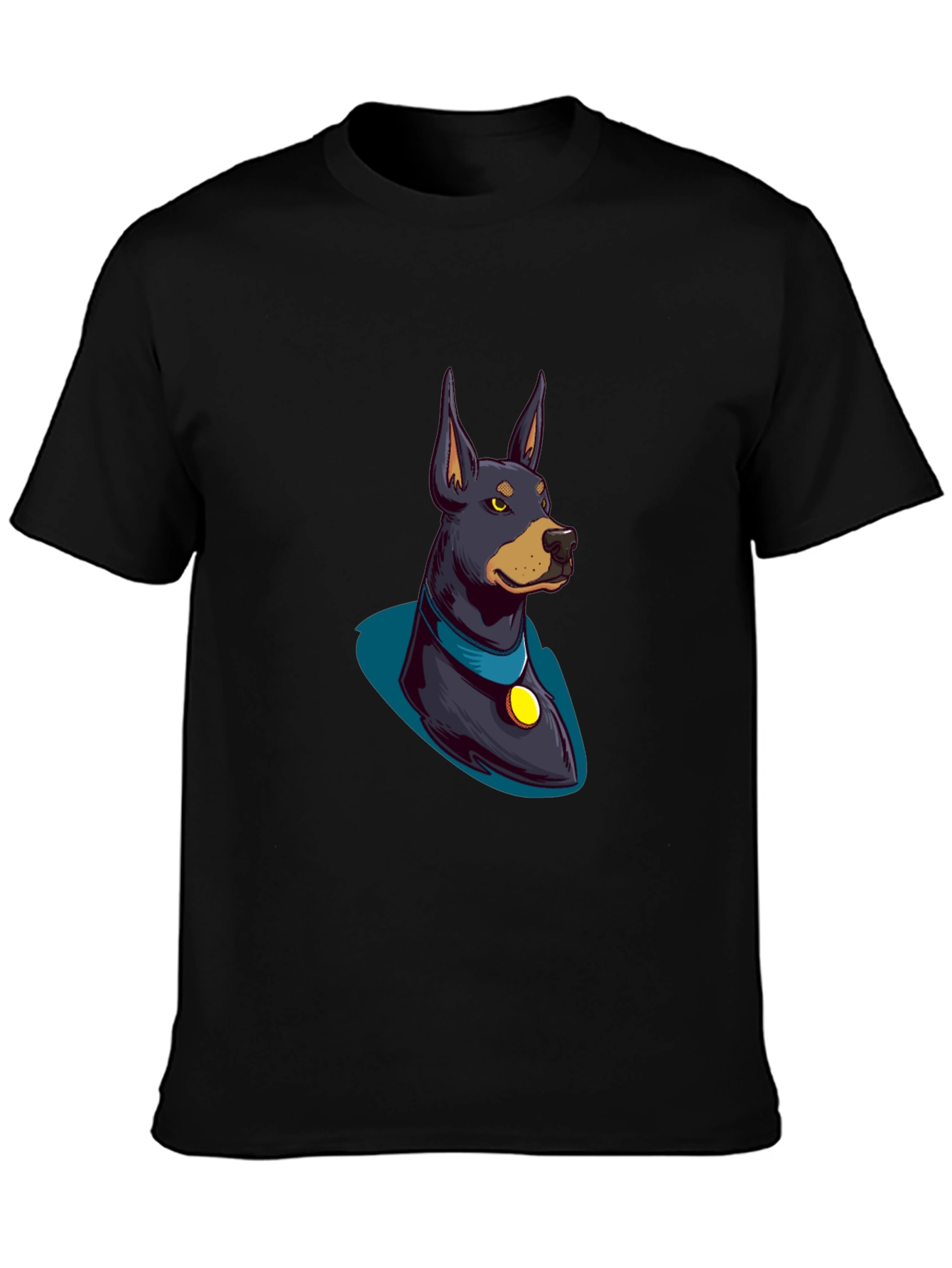 Doberman Cartoon Graphic Tee - Black