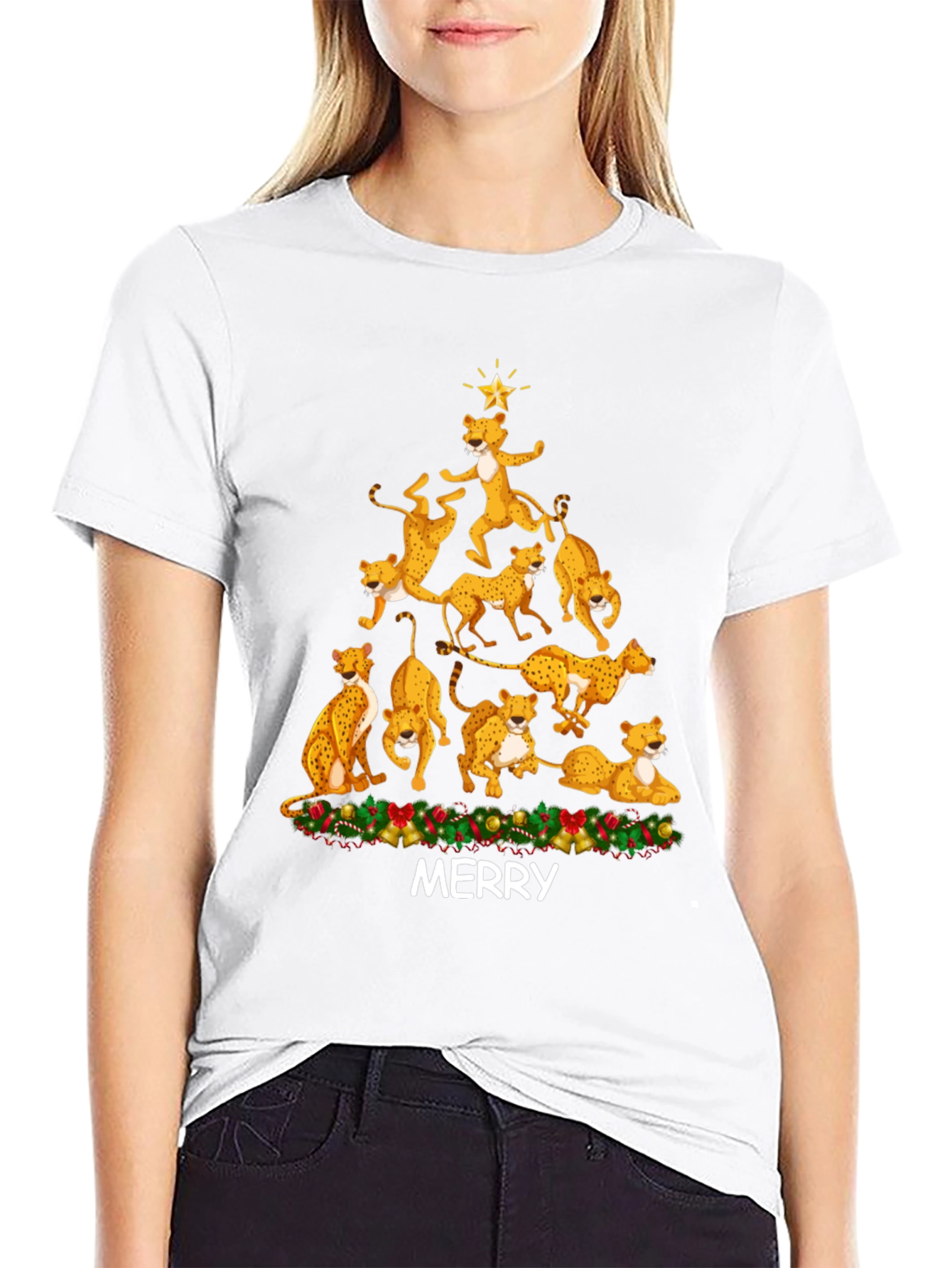 Cheetah Christmas Tree T-Shirt - MERRY