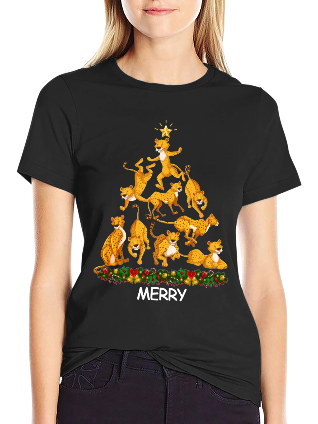 Cheetah Christmas Tree T-Shirt - MERRY