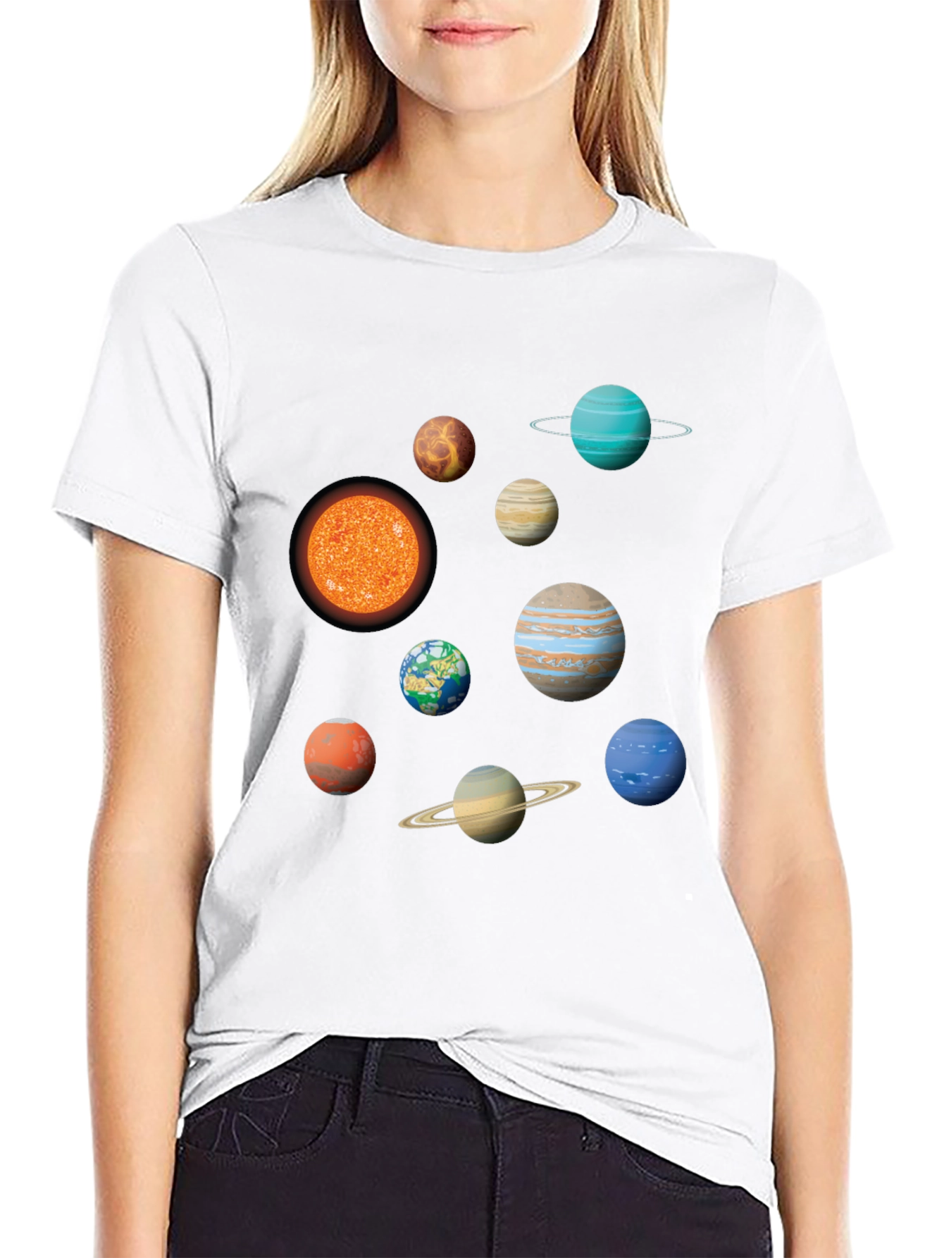 Solar System Planets Graphic Print Black T-Shirt