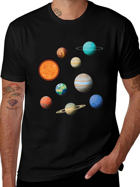 Solar System Planets Graphic Print Black T-Shirt