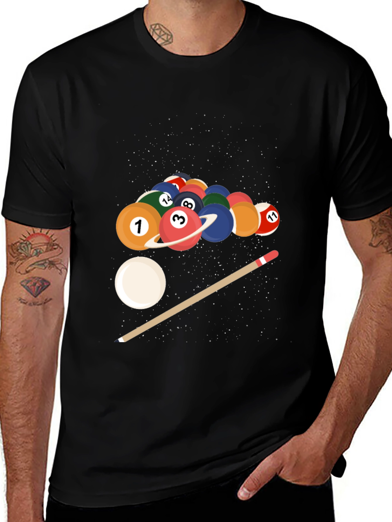 Cosmic Pool Ball Graphic Tee - Black