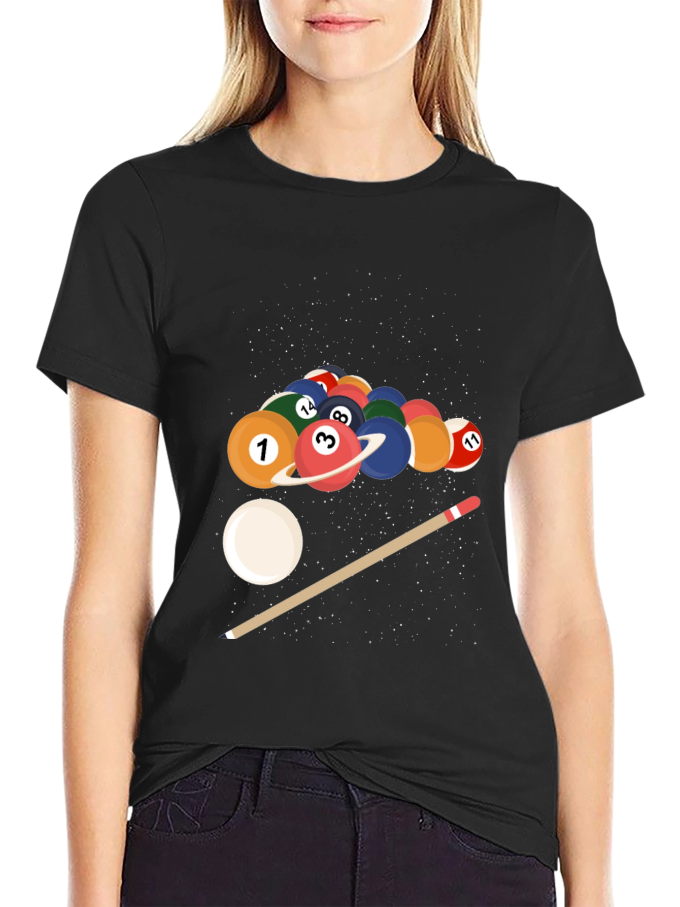 Cosmic Pool Ball Graphic Tee - Black